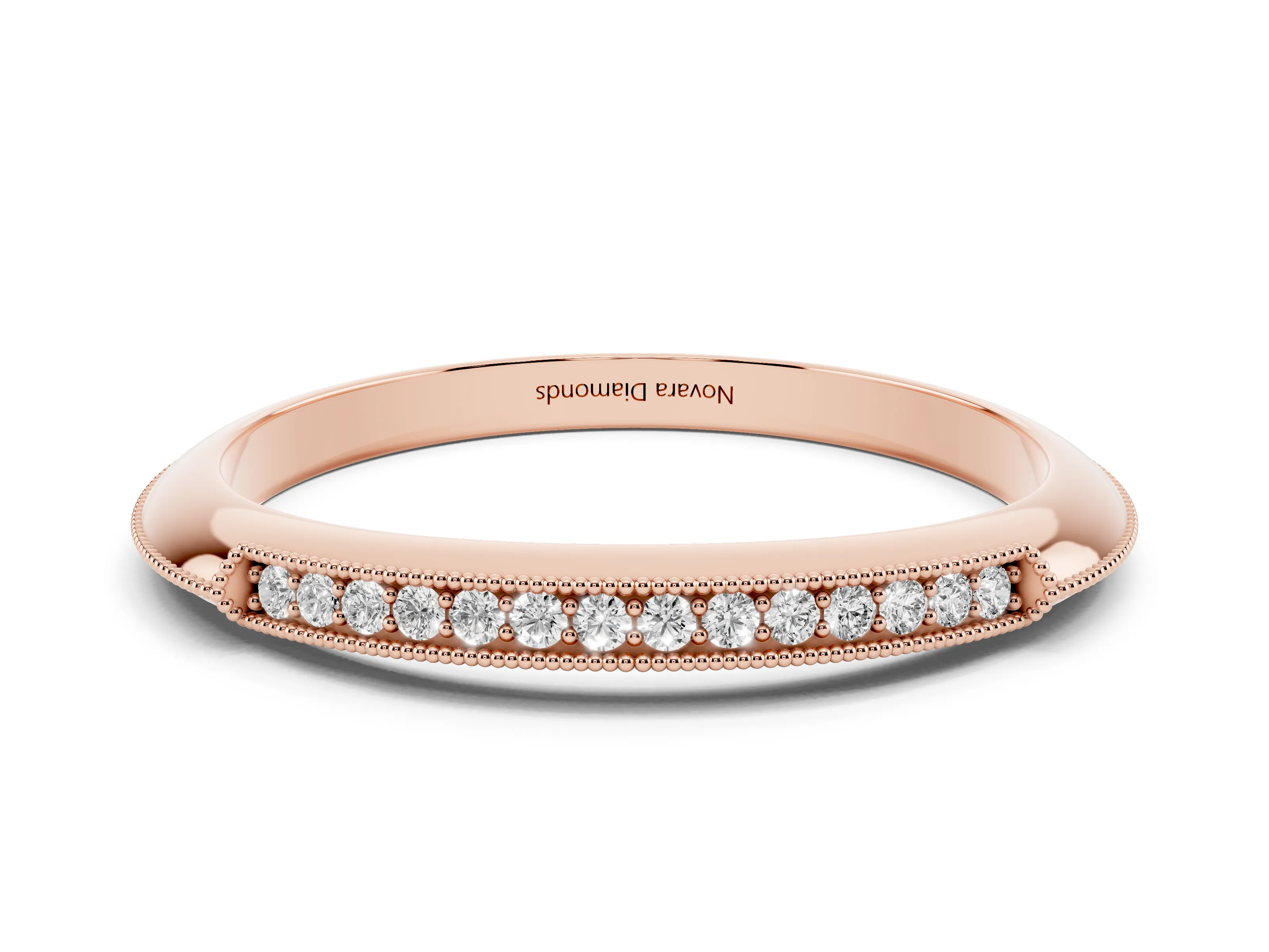 Round Diamond Pavé Half Eternity Band Set in Rose gold with Milgrain Frame