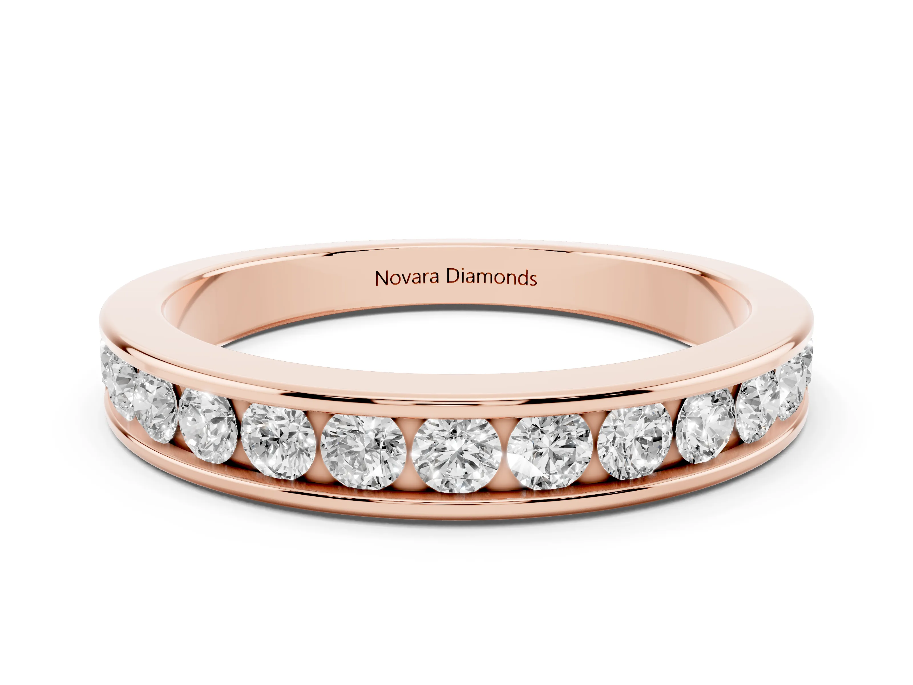 Round Diamond Channel Eternity Band Set in Rose gold with Smooth Metal Walls