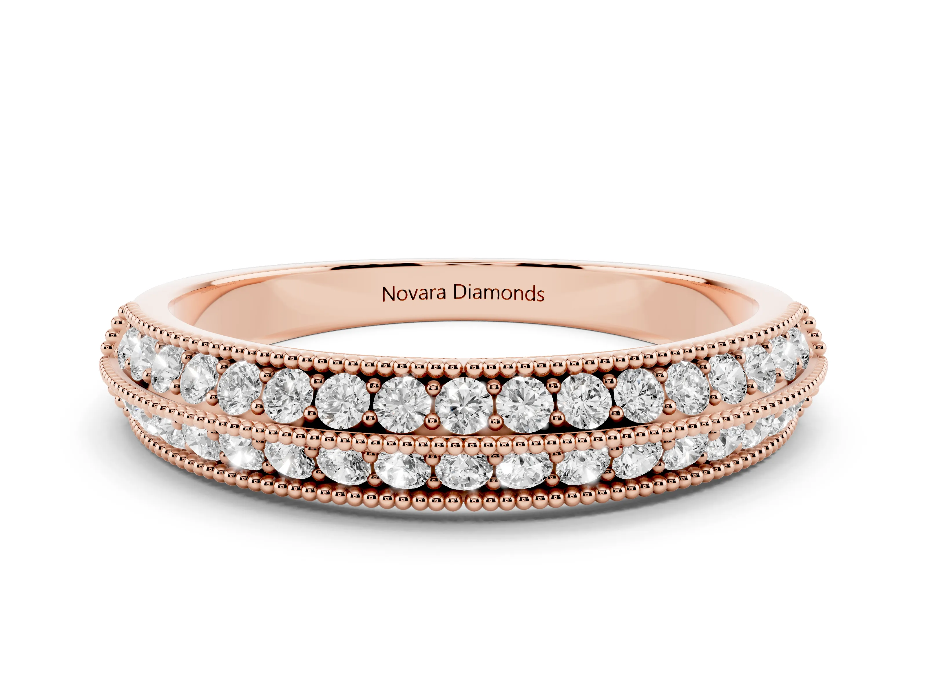 Round Diamond Milgrain Pavé Eternity Band Set in Rose gold