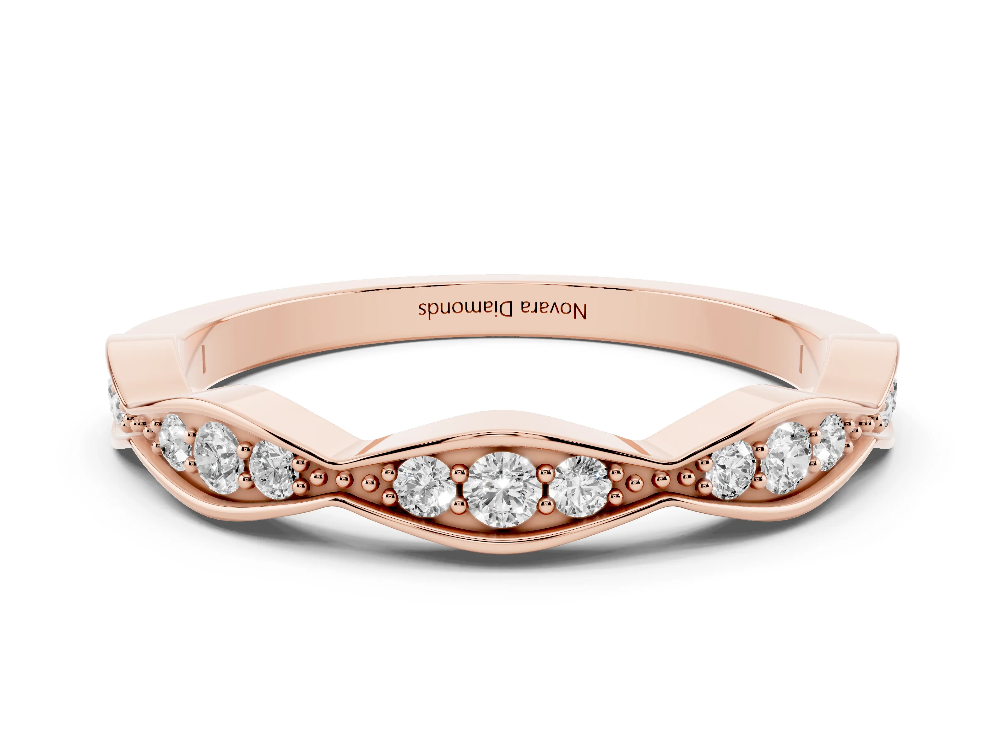 Round Diamond Scalloped Pavé Eternity Band Set in Rose gold