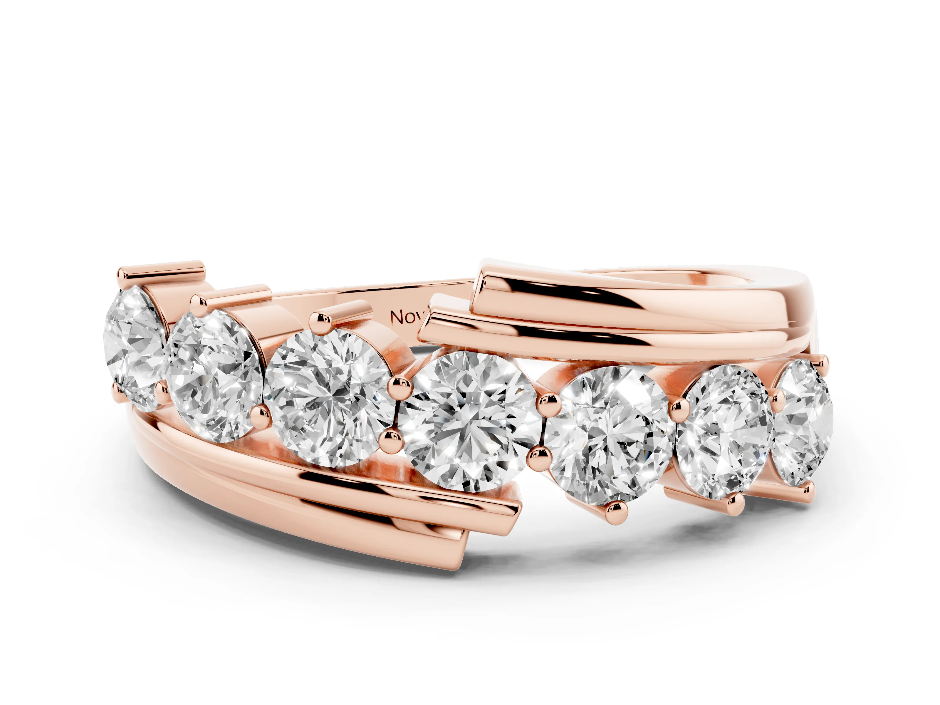 Round Diamond Wave Band Set in Rose gold with Channel and Shared Prong Setting