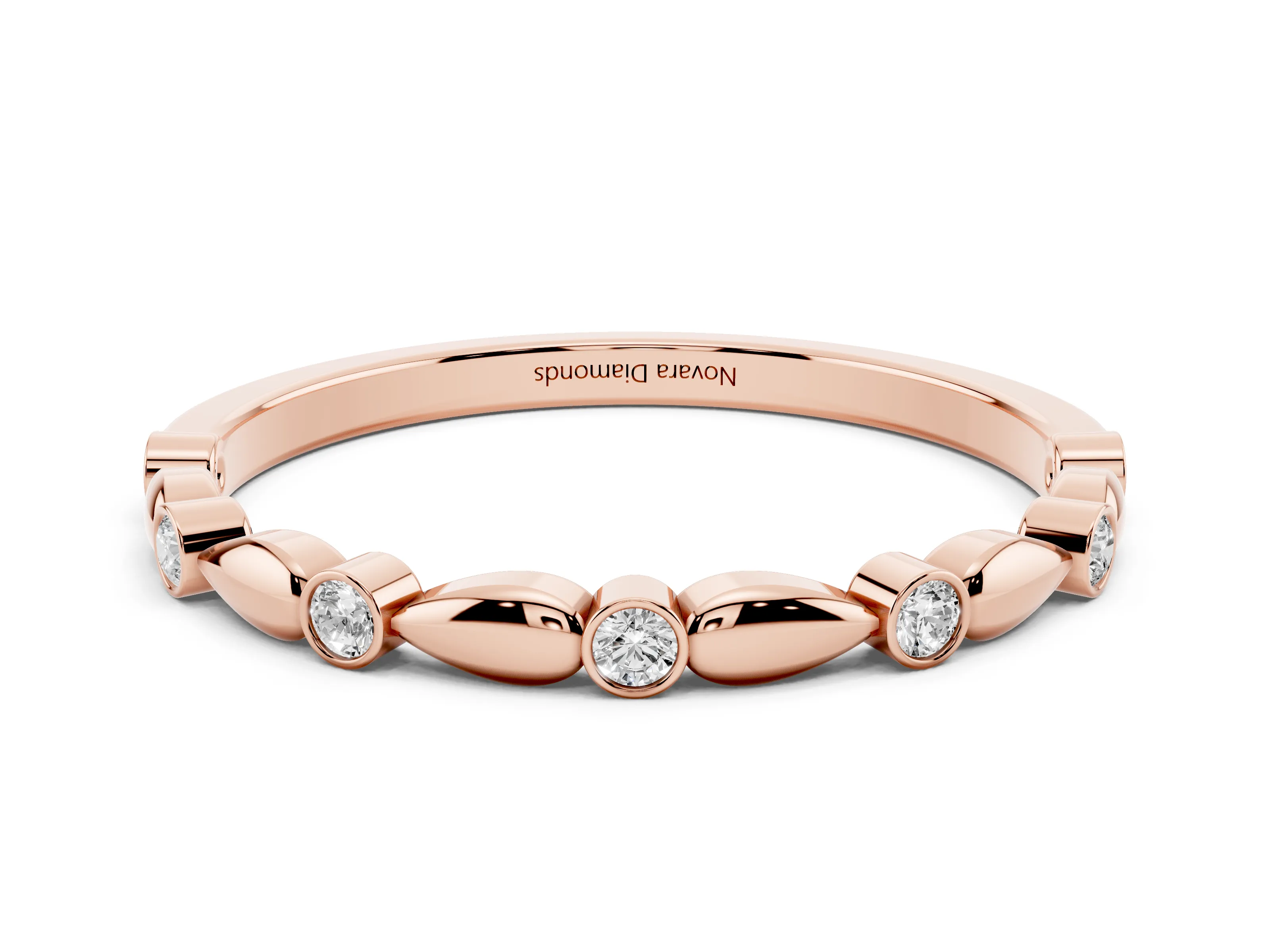 Round Diamond Eternity Band Set in Rose gold with Bezel Setting and Marquise Metal Accents