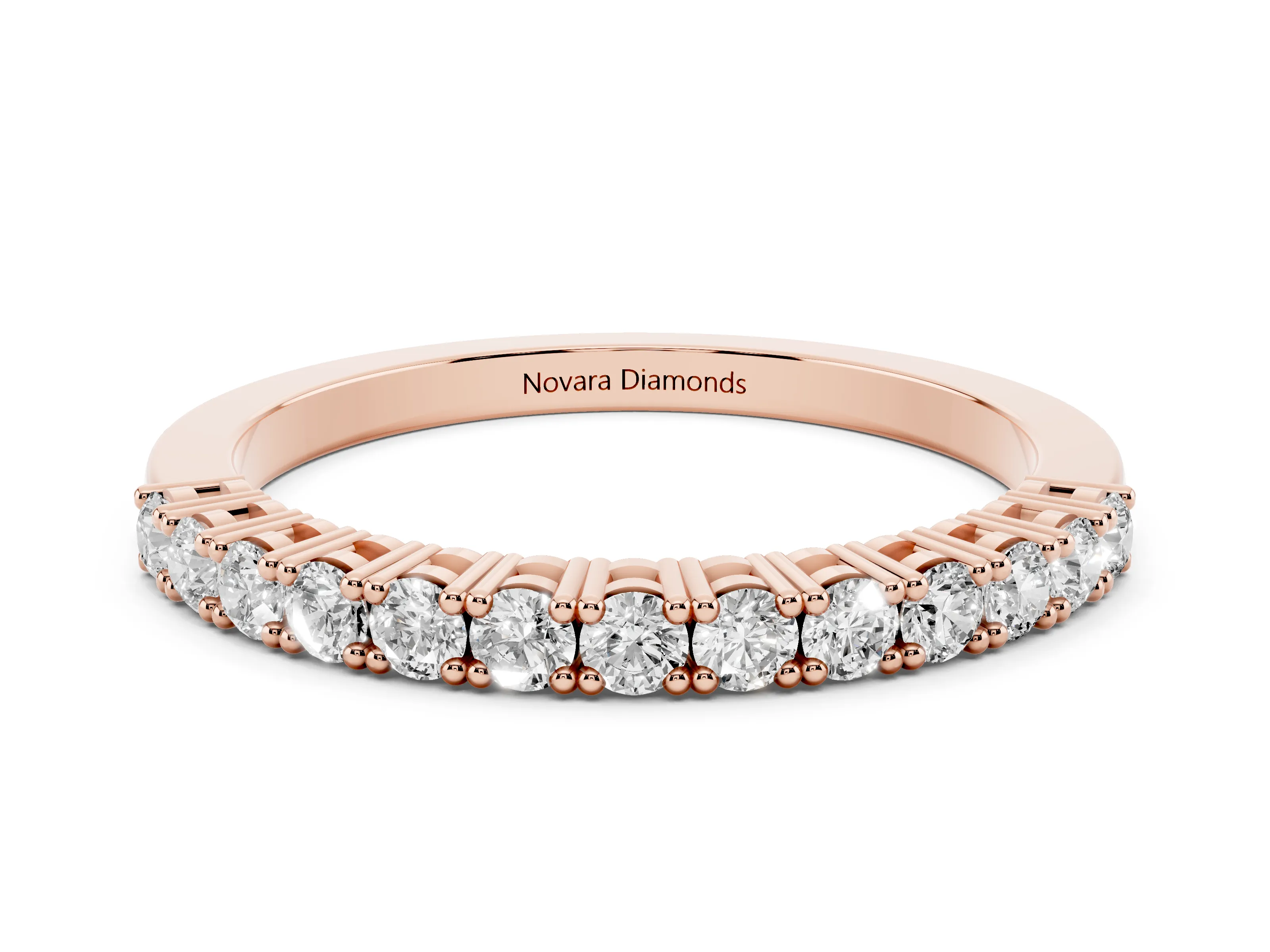 Round Diamond Half Eternity Band Set in Rose gold with Shared Prongs