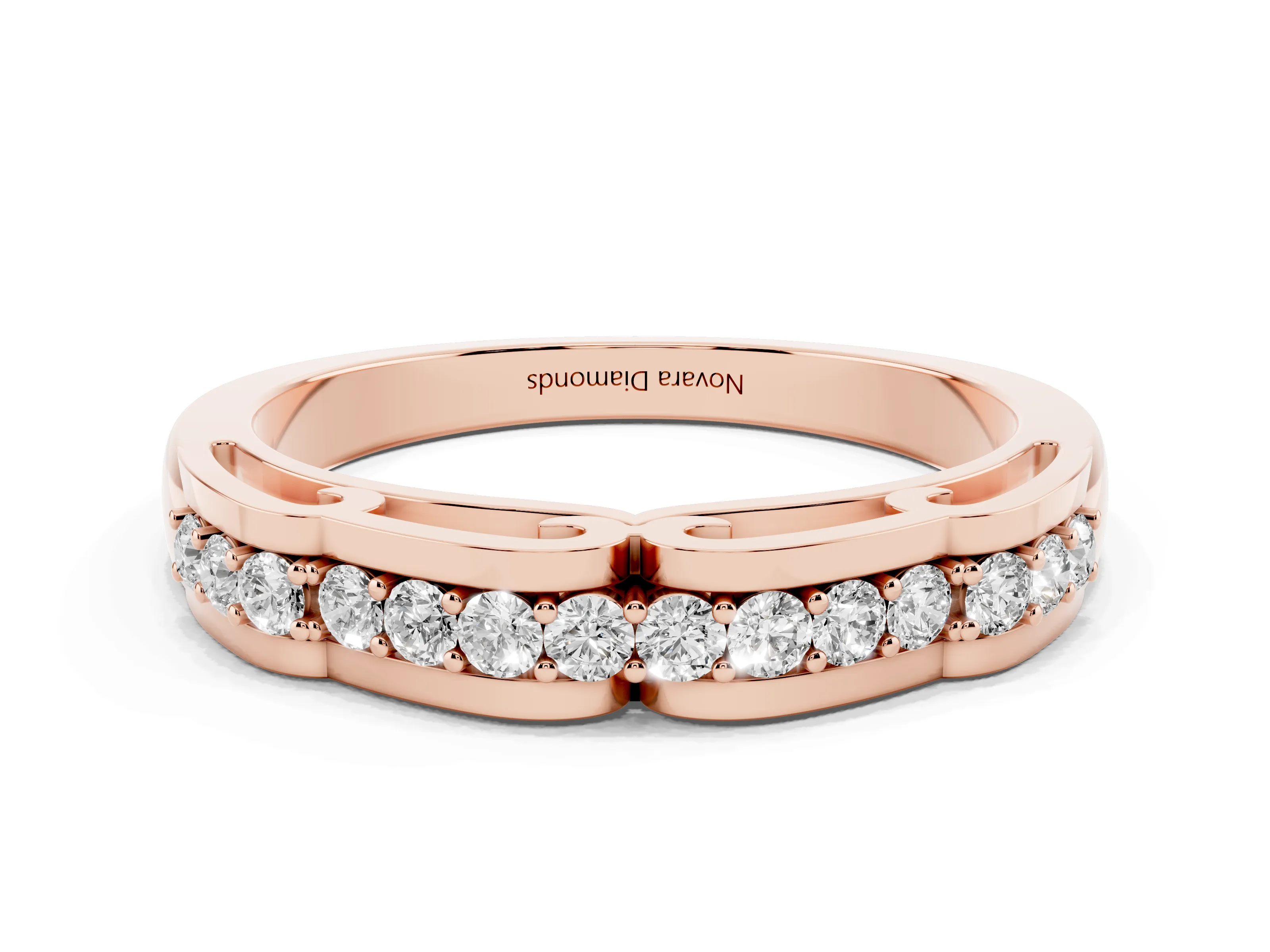 Round Diamond Channel Band Set in Rose gold with Straight Stone Row
