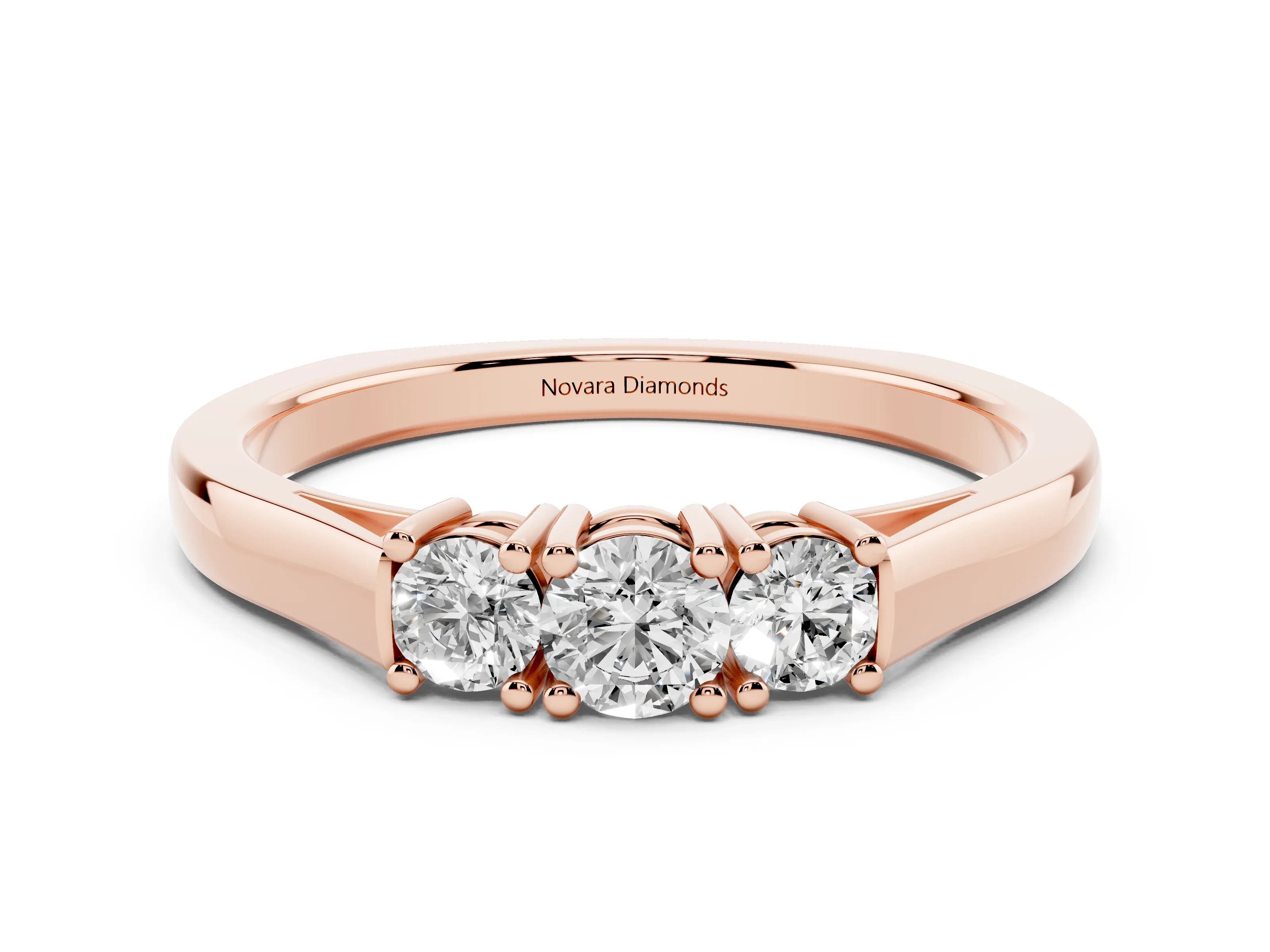 Three-Stone Round Diamond Channel Band Set in Rose gold with Prong Accents