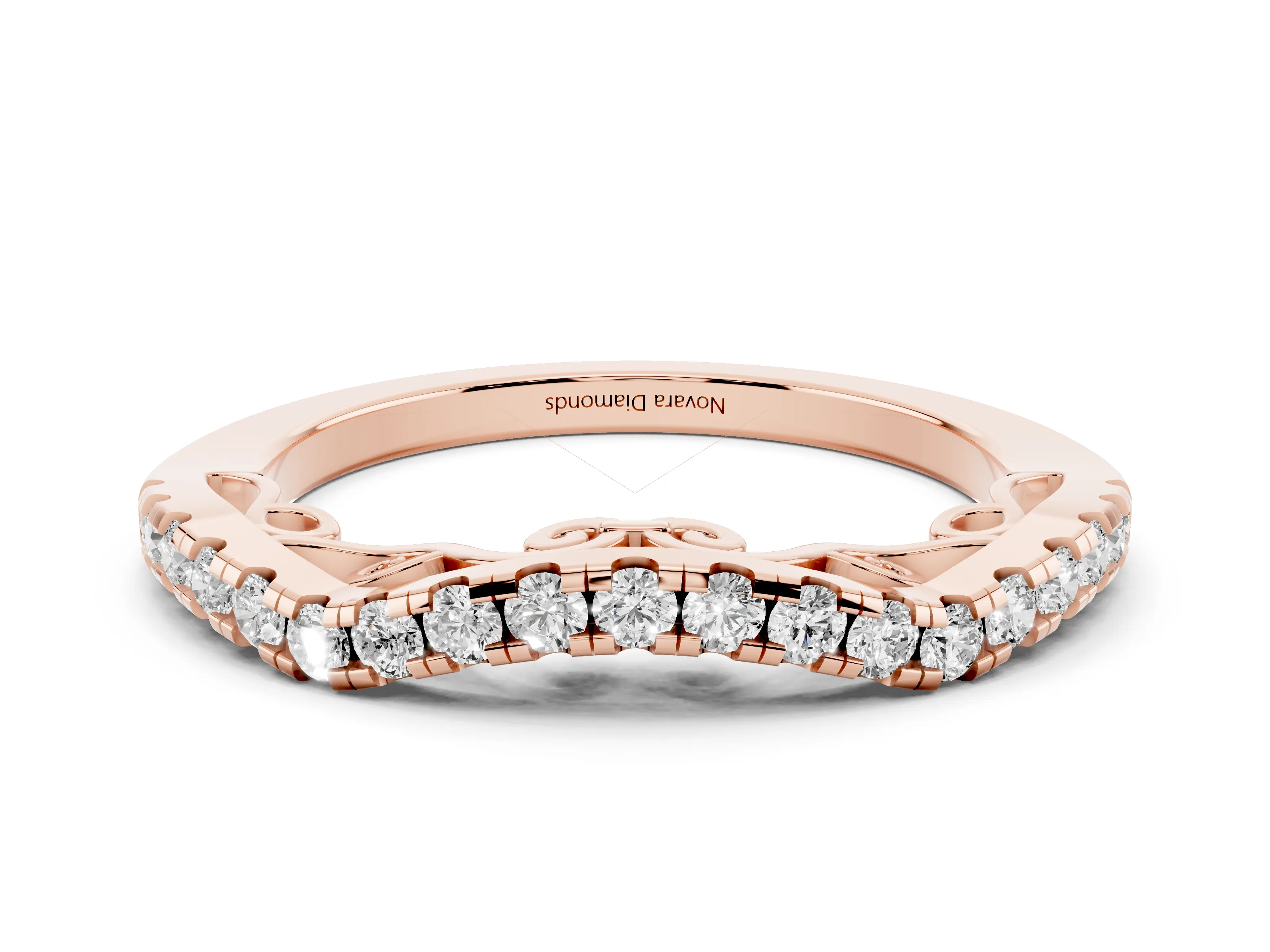 Round Diamond Curved Pavé Eternity Band Set in Rose gold with Shared Prongs