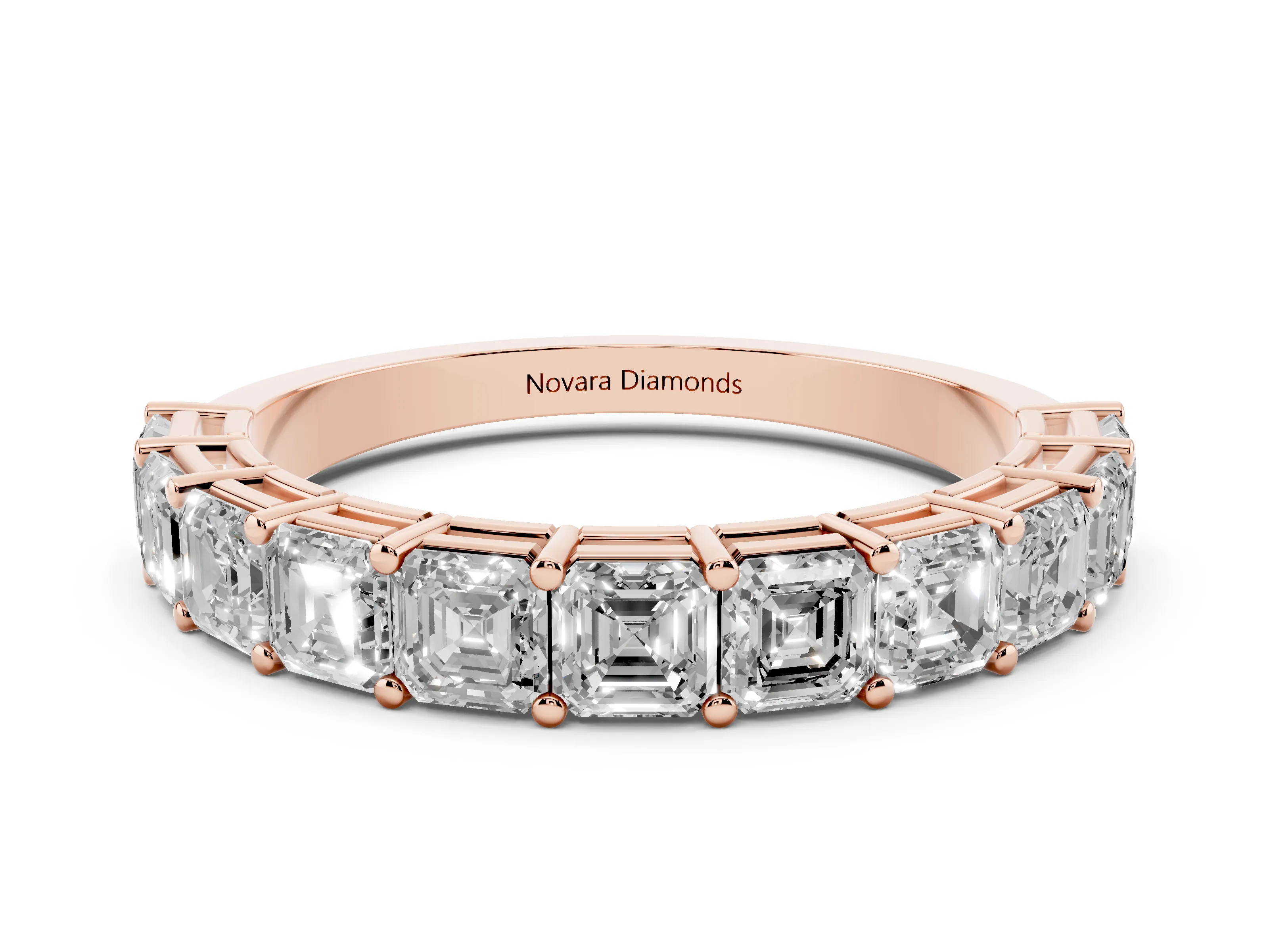 Asscher Cut Diamond Half Eternity Band Set in Rose gold with Shared Prong Setting