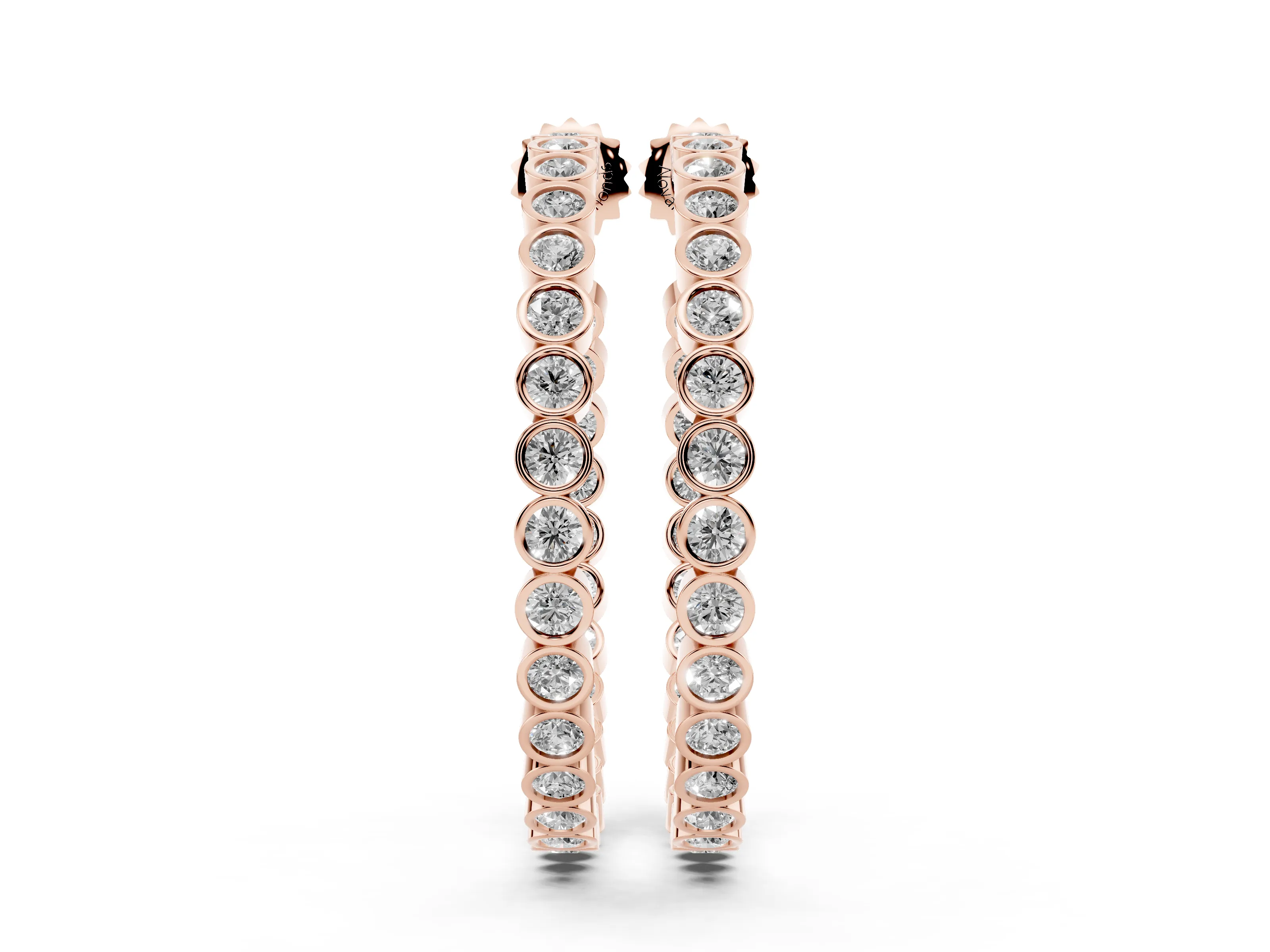 Round Lab-Grown Diamond Bezel Large Hoop Earrings | Linked Bezel Cups | Rose Gold