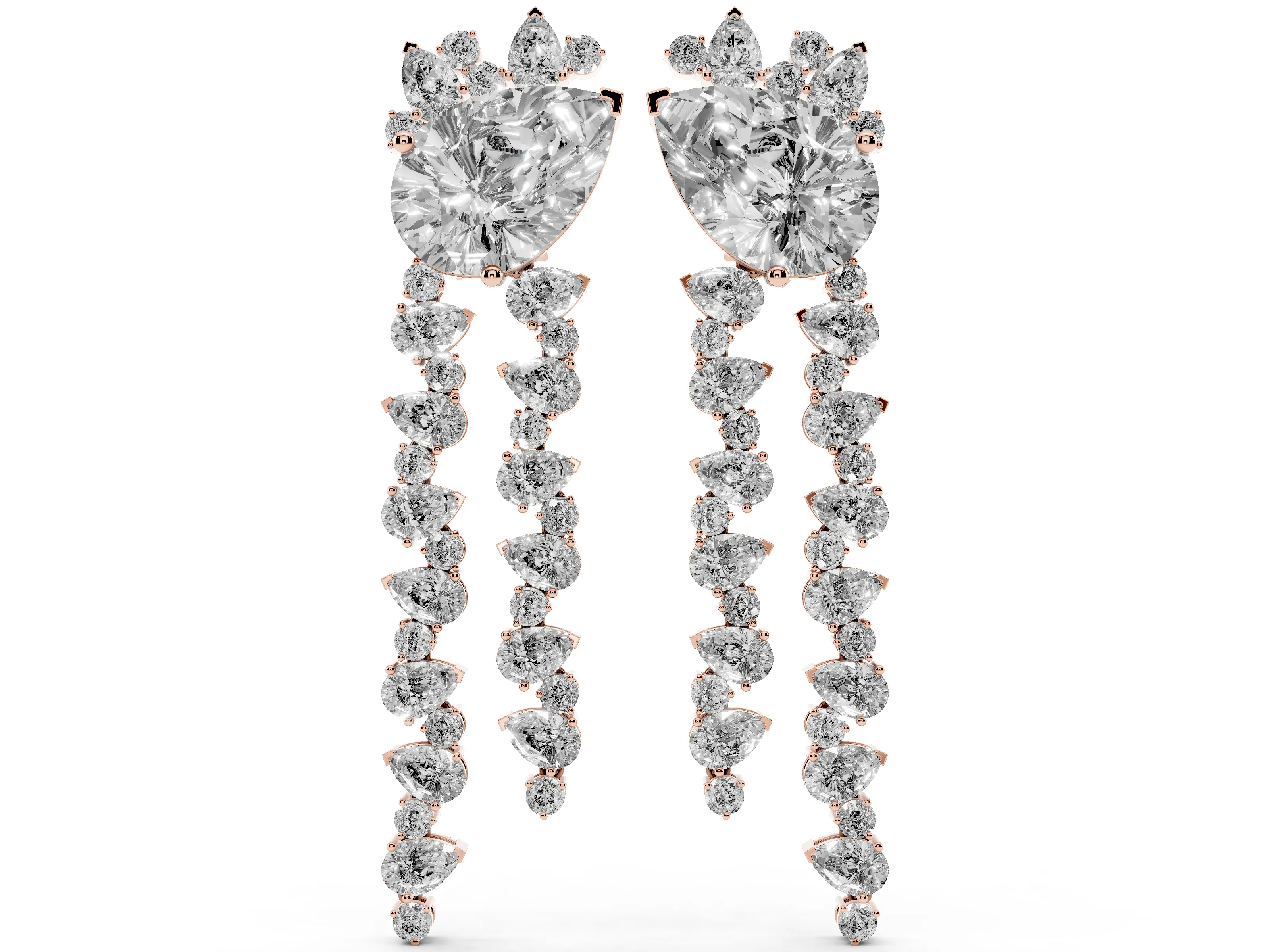 Pear-Shaped Lab-Grown Diamond Fringe Drop Earrings | Pear and Round Cascade | Rose Gold
