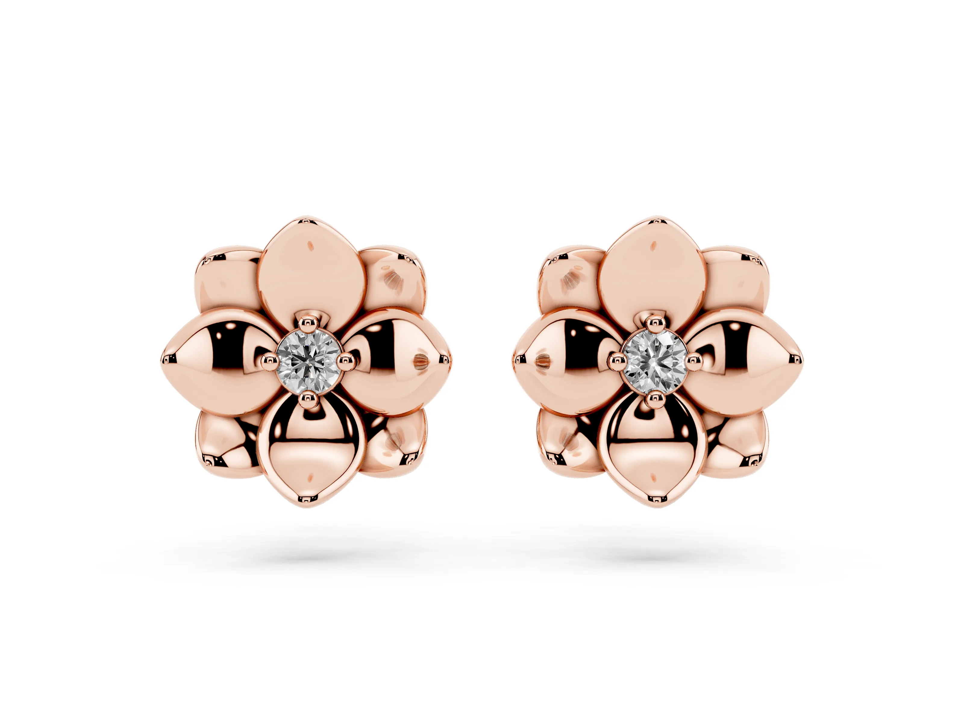 Round Lab-Grown Diamond Magnolia Flower Stud Earrings | Polished Petals | Rose Gold