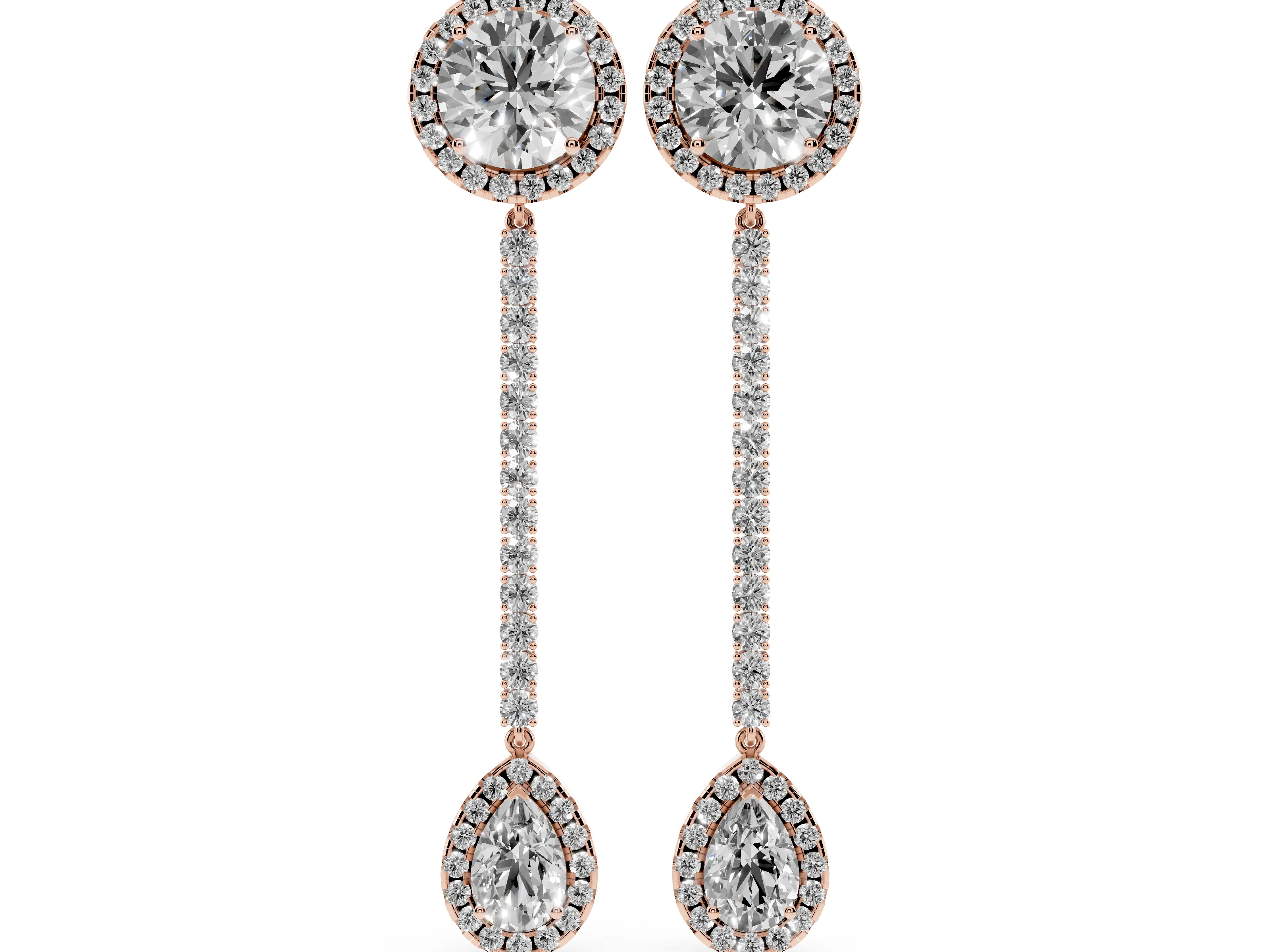 Round and Pear Lab-Grown Diamond Halo Drop Earrings | Upturned Pear | Rose Gold