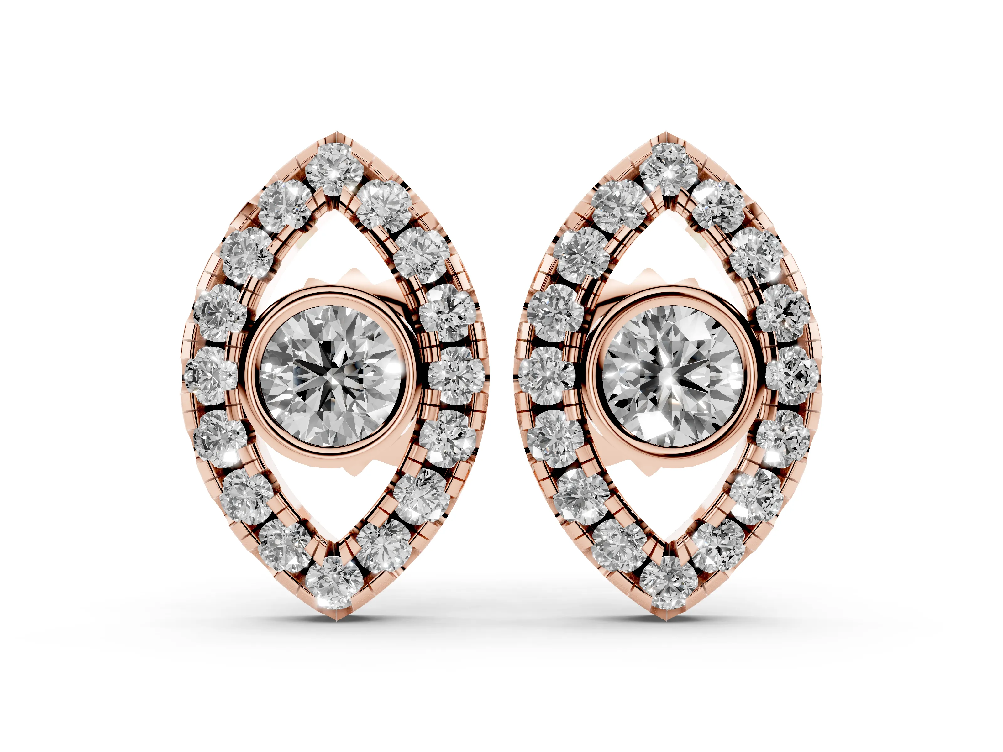 Round Lab-Grown Diamond Evil Eye Stud Earrings | Bezel Pupil | Rose Gold