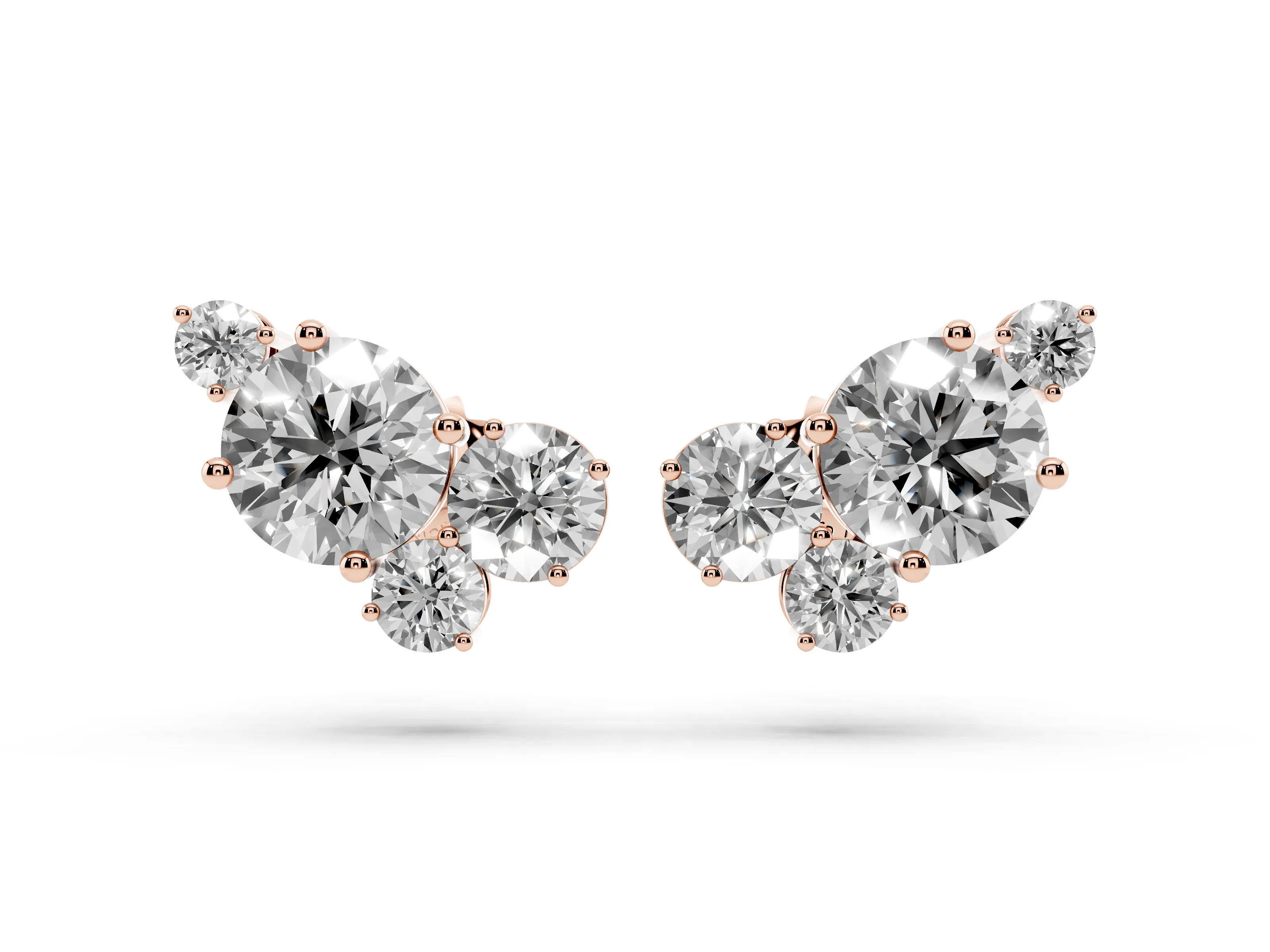 Round Lab-Grown Diamond Bouquet Cluster Stud Earrings | Four Mixed Sizes | Rose Gold