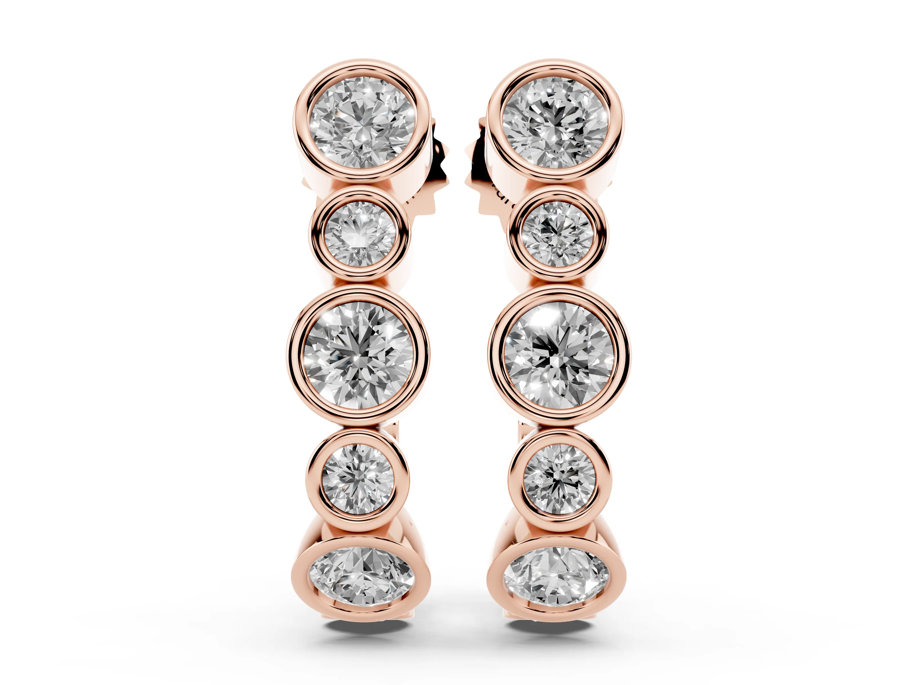 Round Lab-Grown Diamond Bezel J-Hoop Earrings | Large and Small Bezels | Rose Gold