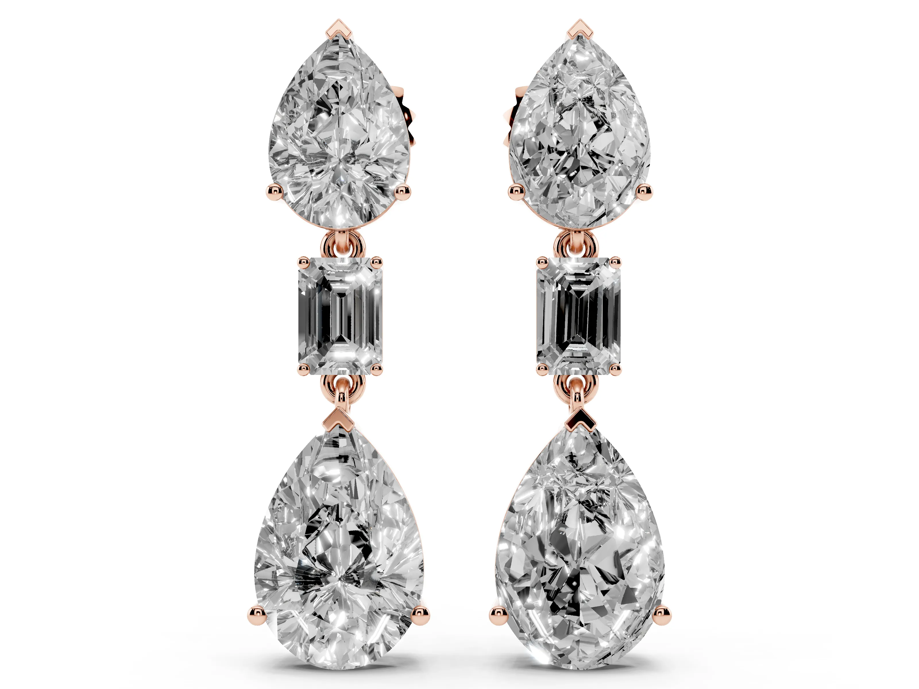Pear-Shaped and Emerald Cut Lab-Grown Diamond Drop Earrings | Upturned Pears | Rose Gold