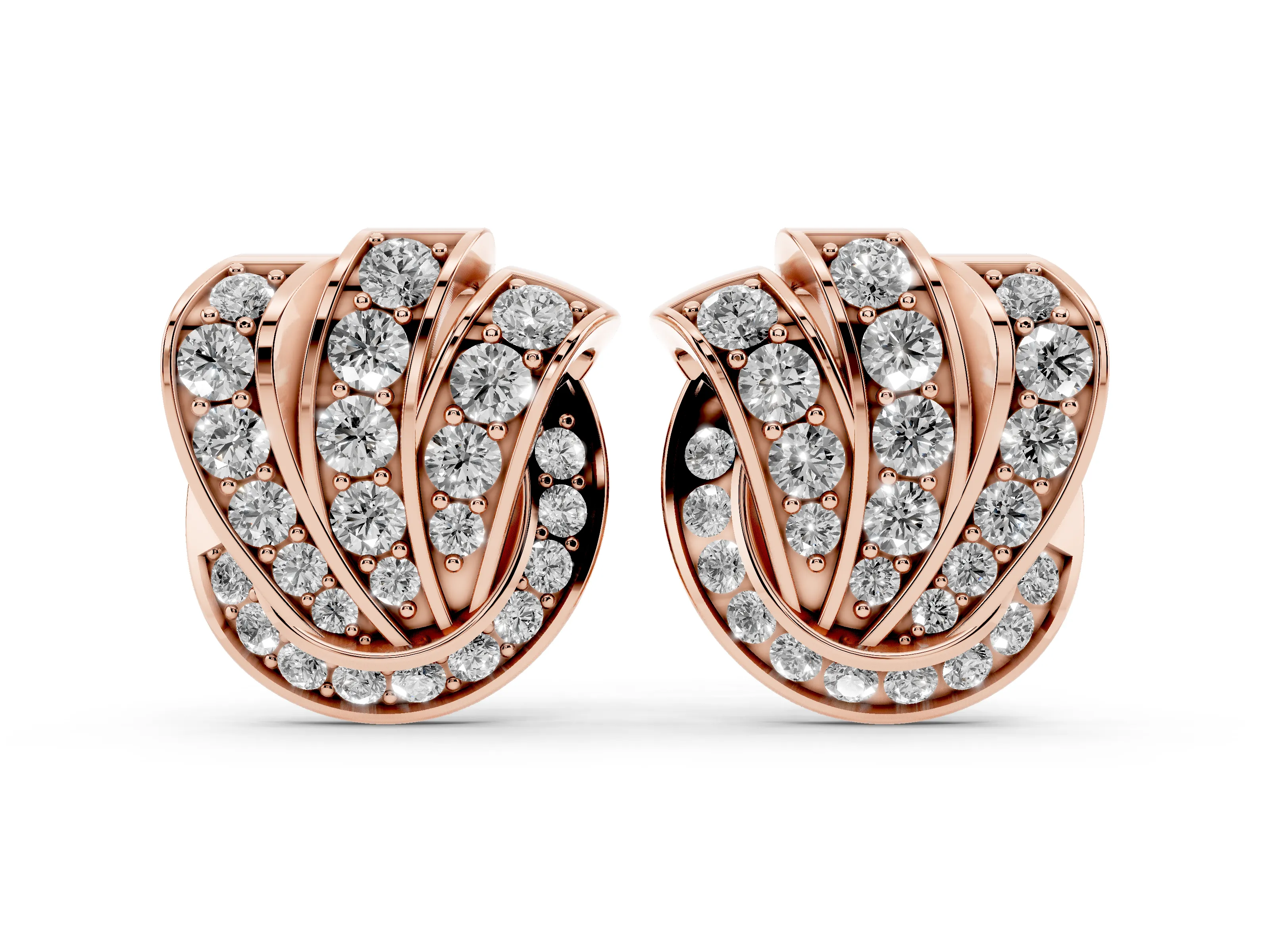 Round Lab-Grown Diamond Pavé Knot Stud Earrings | Layered Loops | Rose Gold