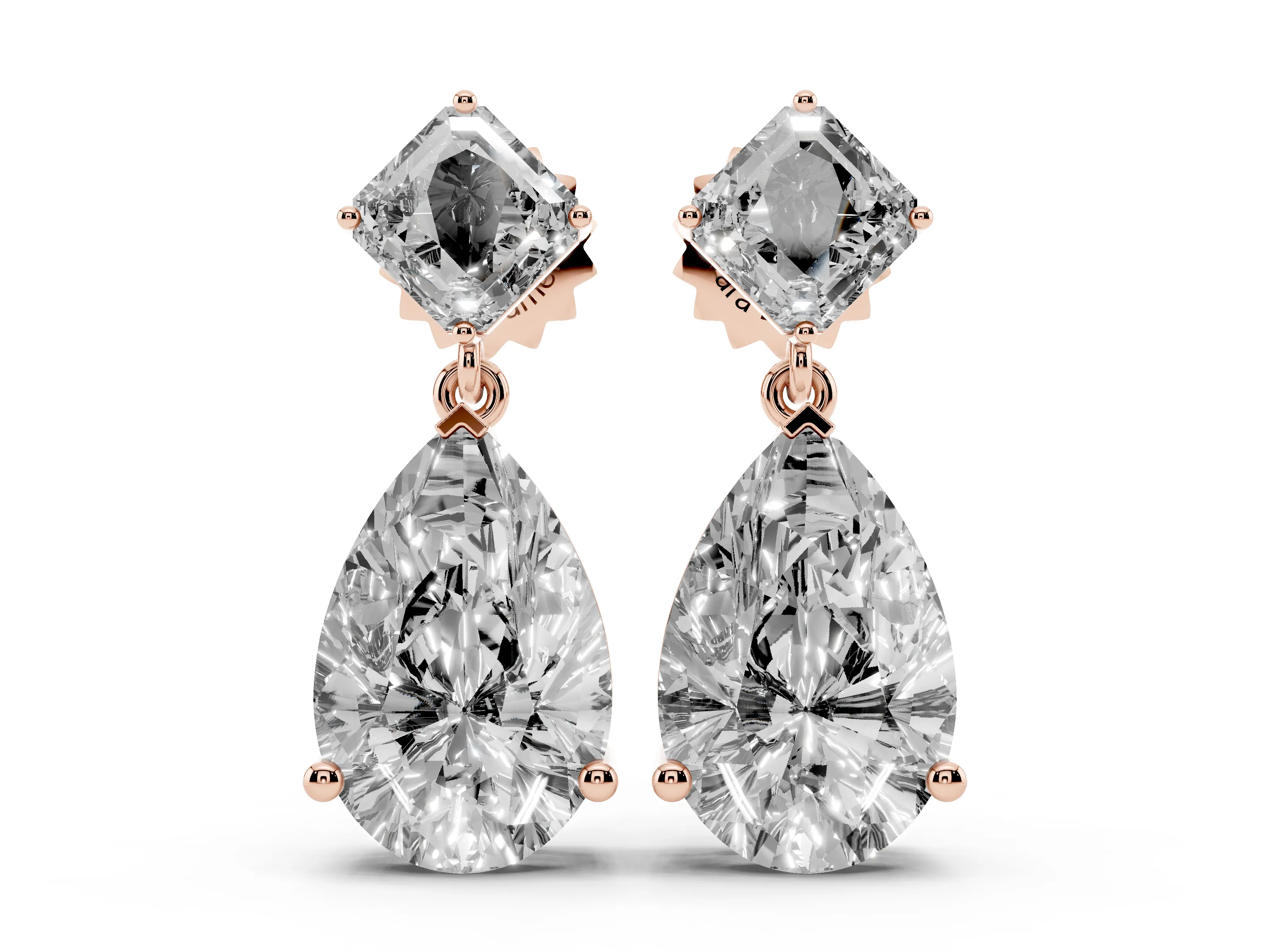 Asscher Cut and Pear-Shaped Lab-Grown Diamond Drop Earrings | Swinging Pear | Rose Gold