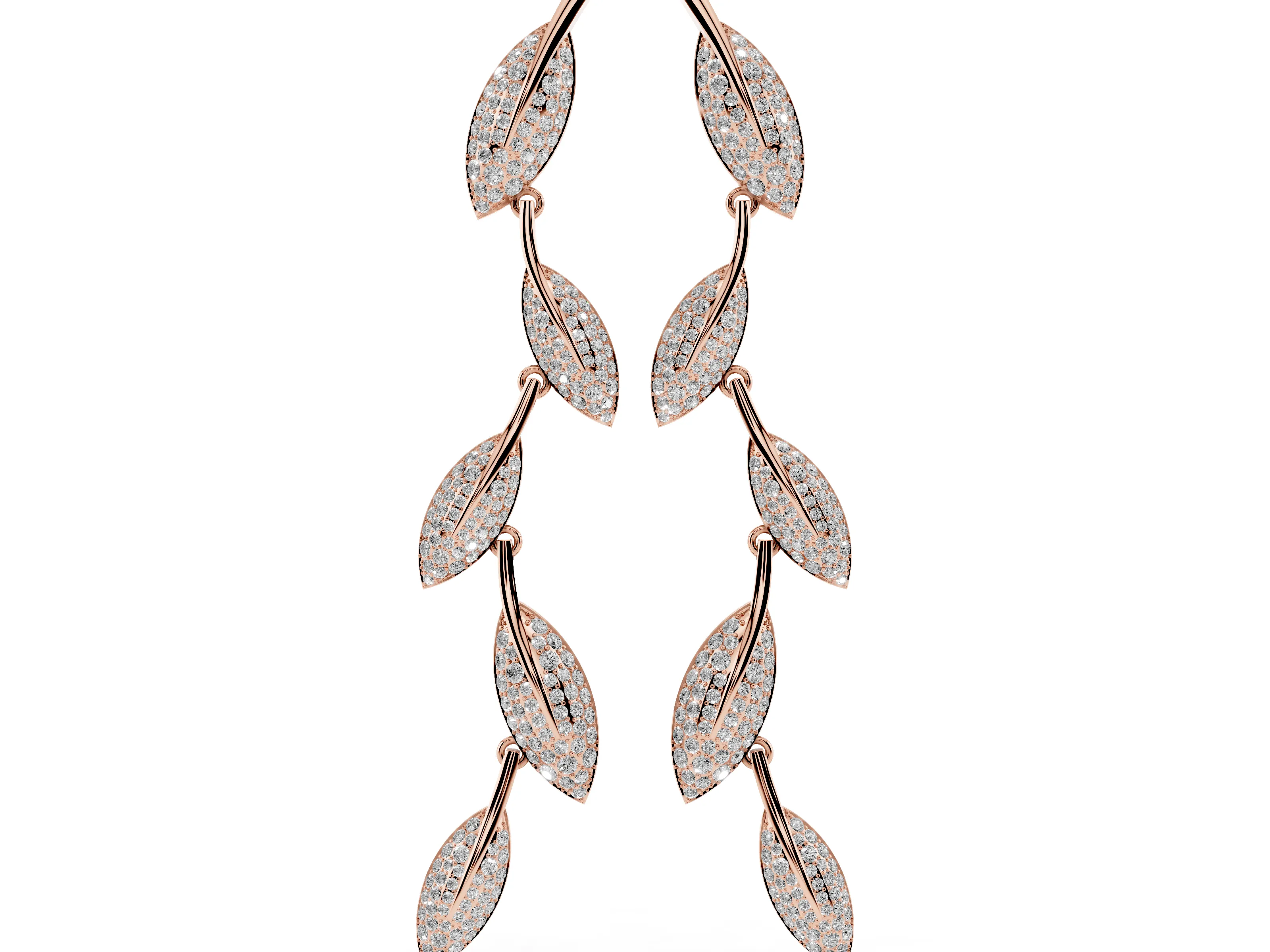 Round Lab-Grown Diamond Pavé Olive Branch Drop Earrings | Five Leaves | Rose Gold
