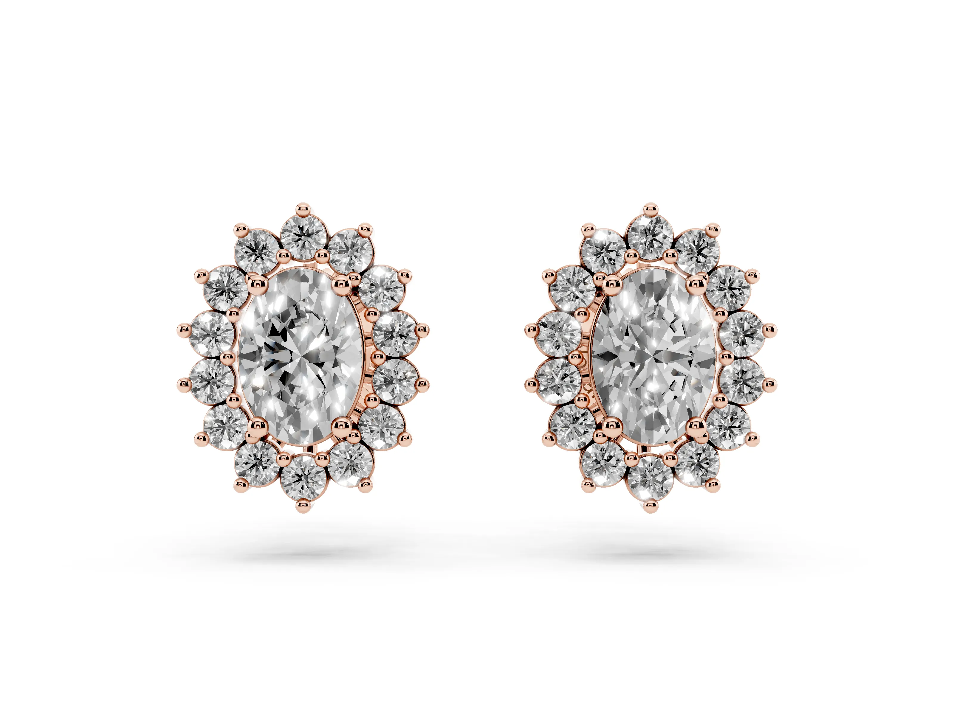 Oval Lab-Grown Diamond Floral Halo Stud Earrings | Scalloped Edge | Rose Gold