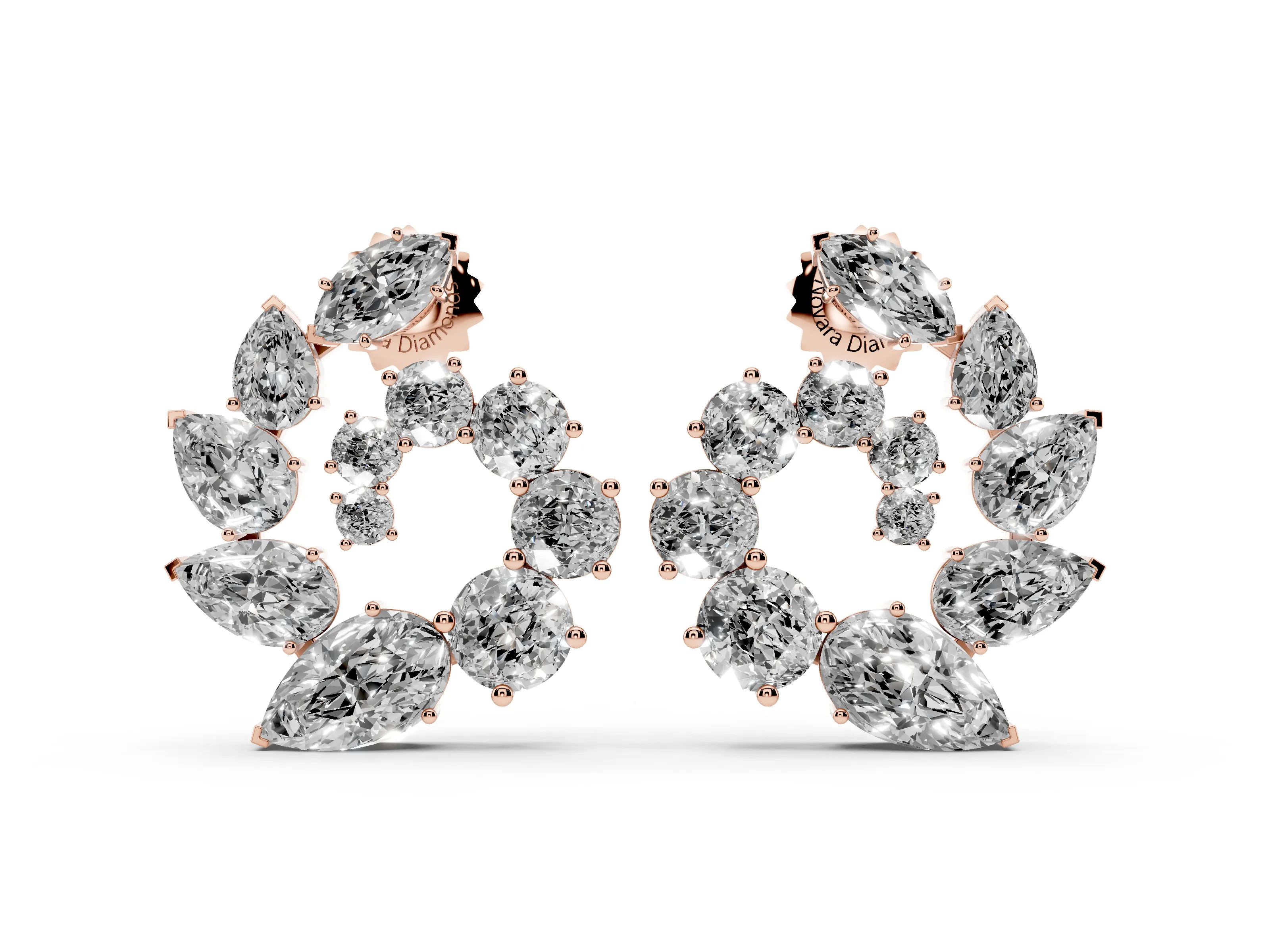 Mixed-Shape Lab-Grown Diamond Graduated Cluster Studs | Marquise Pear and Round | Rose Gold