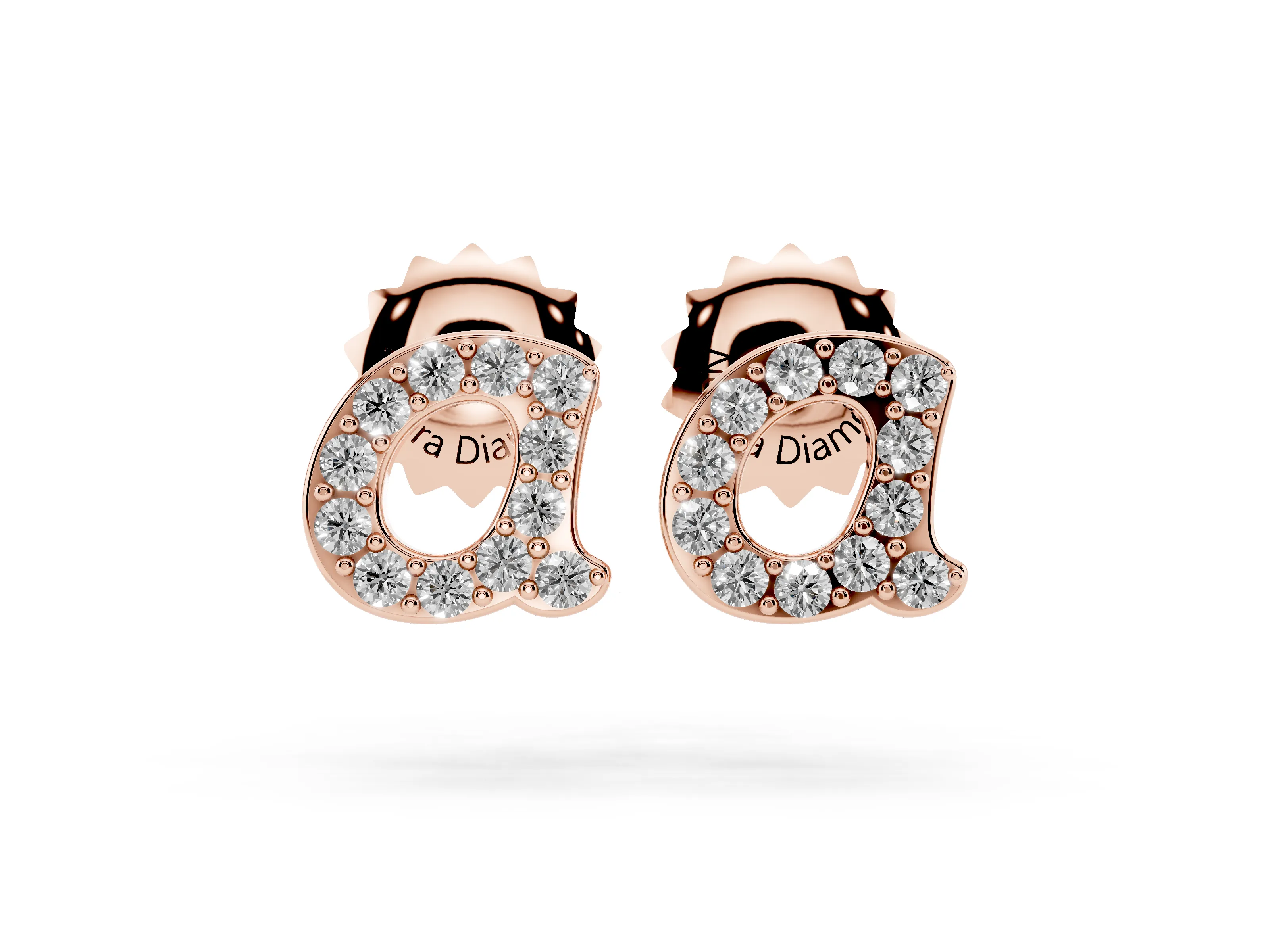 Round Lab-Grown Diamond Lowercase Initial A Pavé Stud Earrings | Open Letter | Rose Gold