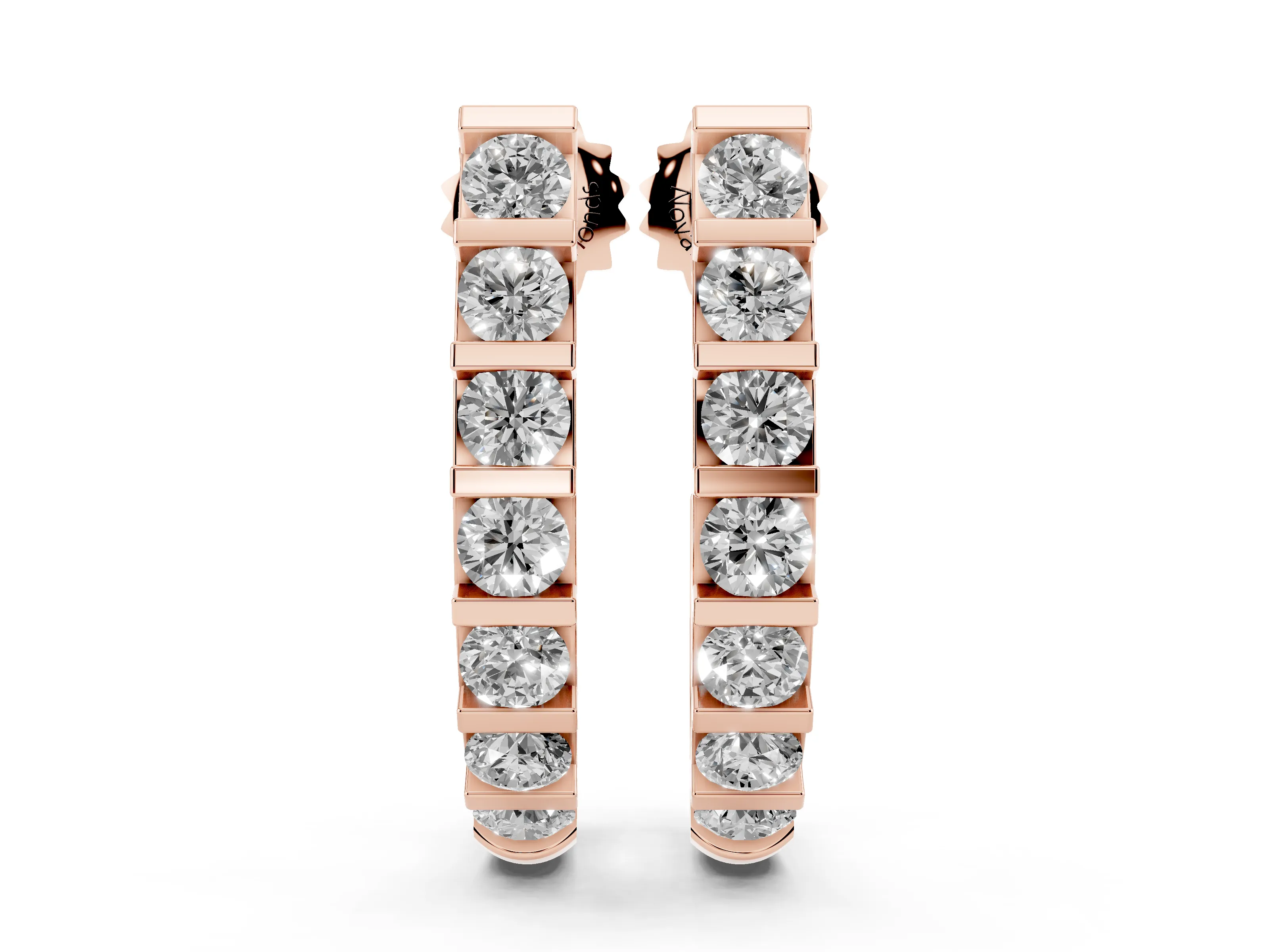 Round Lab-Grown Diamond Bar Set Hoop Earrings | C-Shaped Curve | Rose Gold