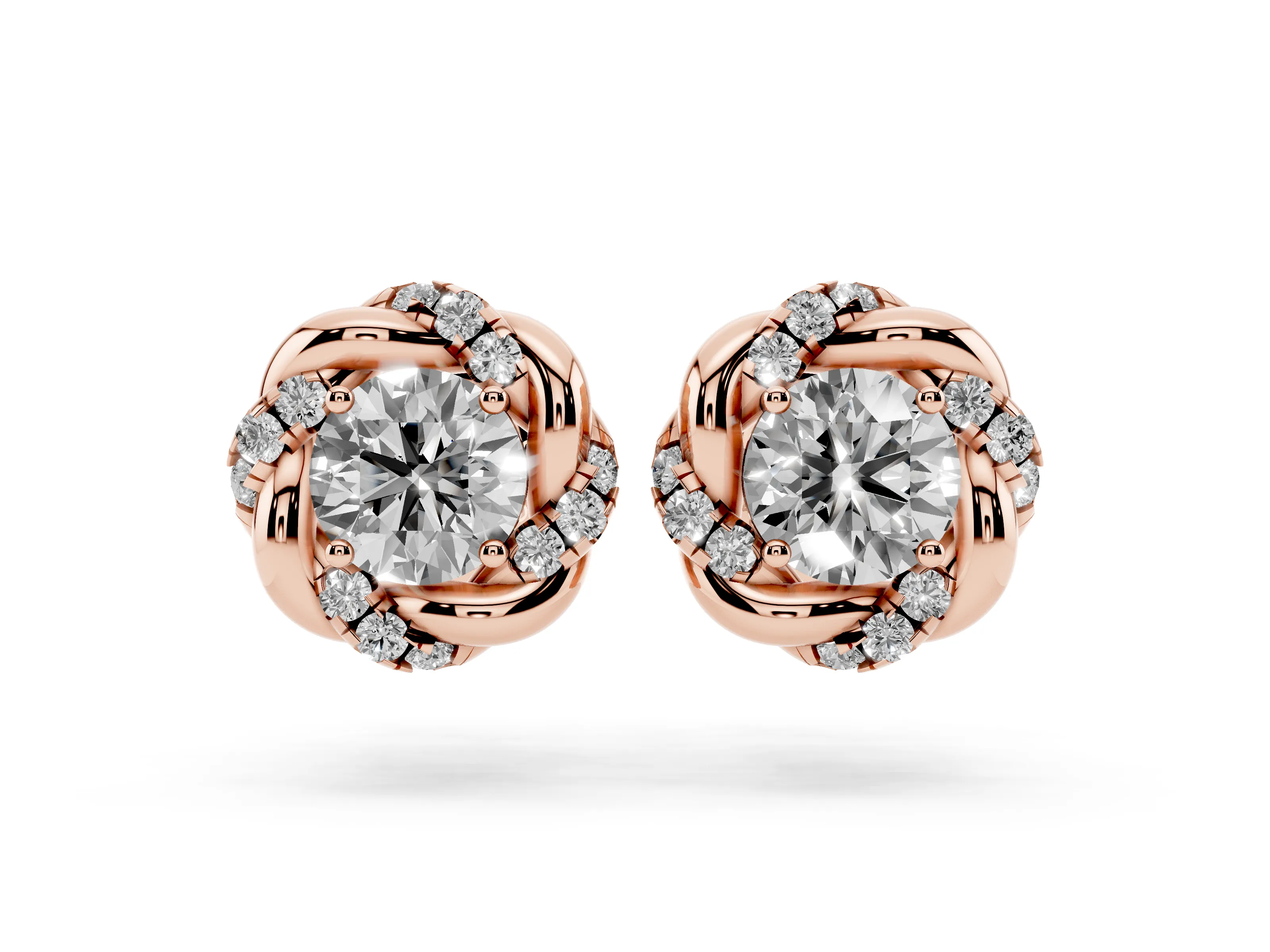 Round Lab-Grown Diamond Oceana Swirl Stud Earrings | Twisted Rope Frame | Rose Gold
