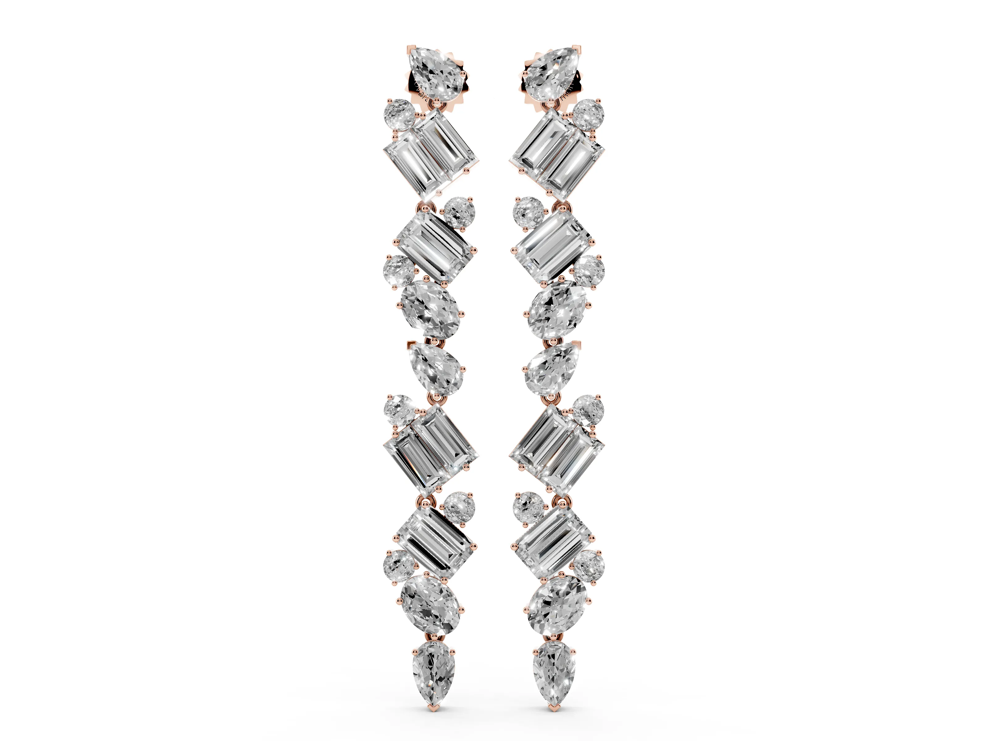 Pear and Emerald Cut Lab-Grown Diamond Zigzag Drop Earrings | Mixed Cuts | Rose Gold