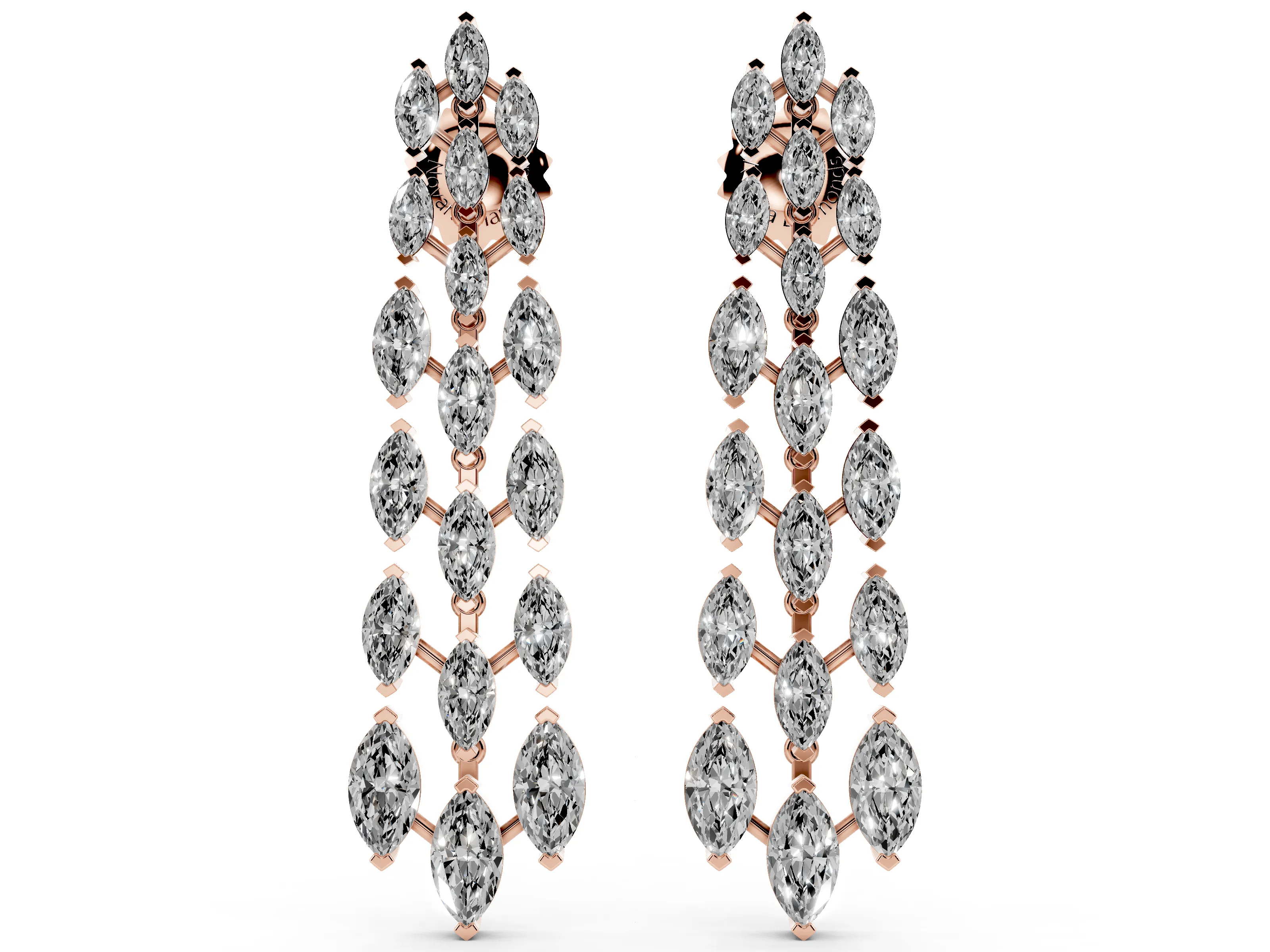 Marquise Lab-Grown Diamond Fanned Strand Drop Earrings | Three Linked Strands | Rose Gold