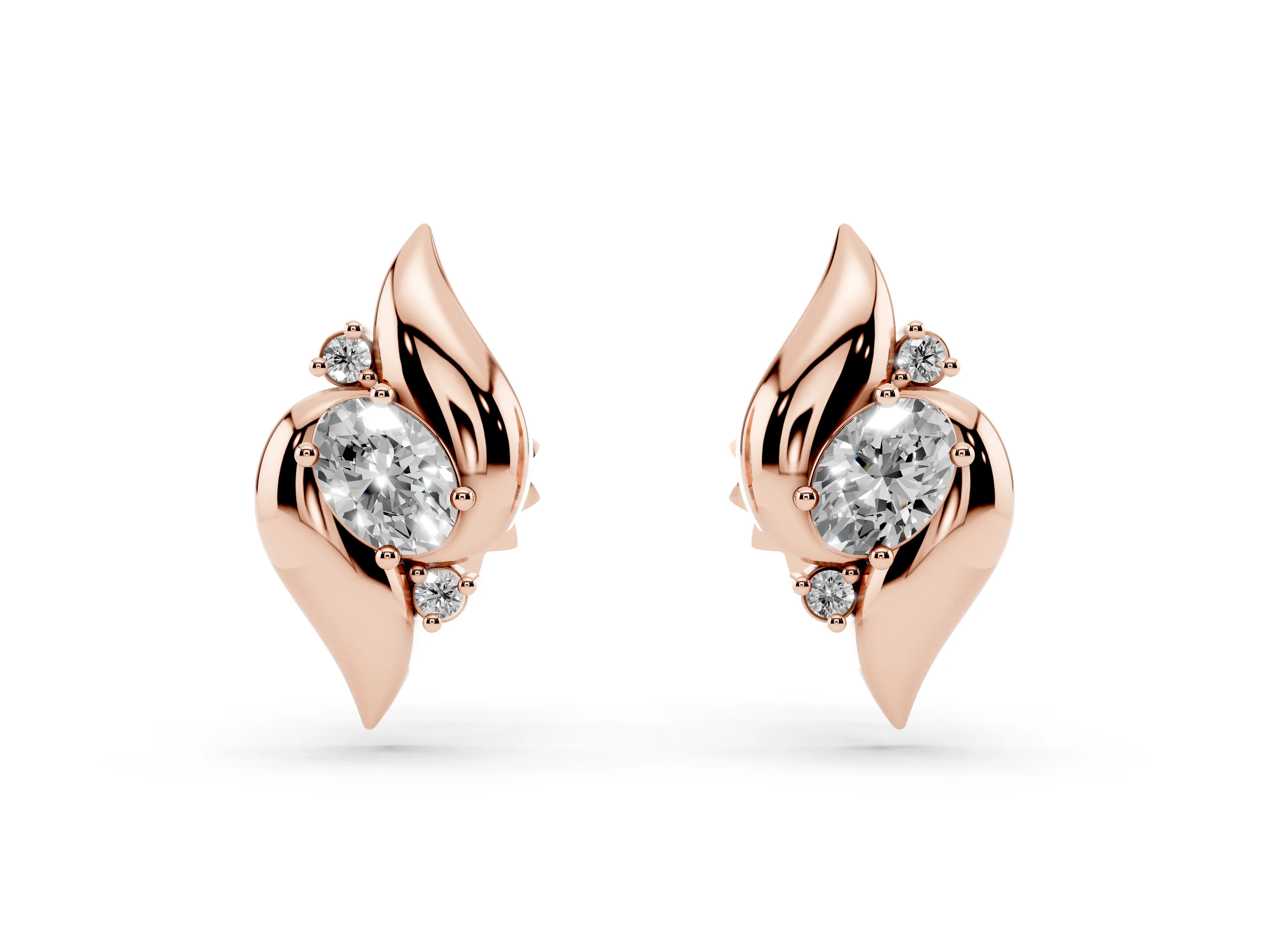 Oval Lab-Grown Diamond Swirl Shell Stud Earrings | Mirror-Image Pair | Rose Gold