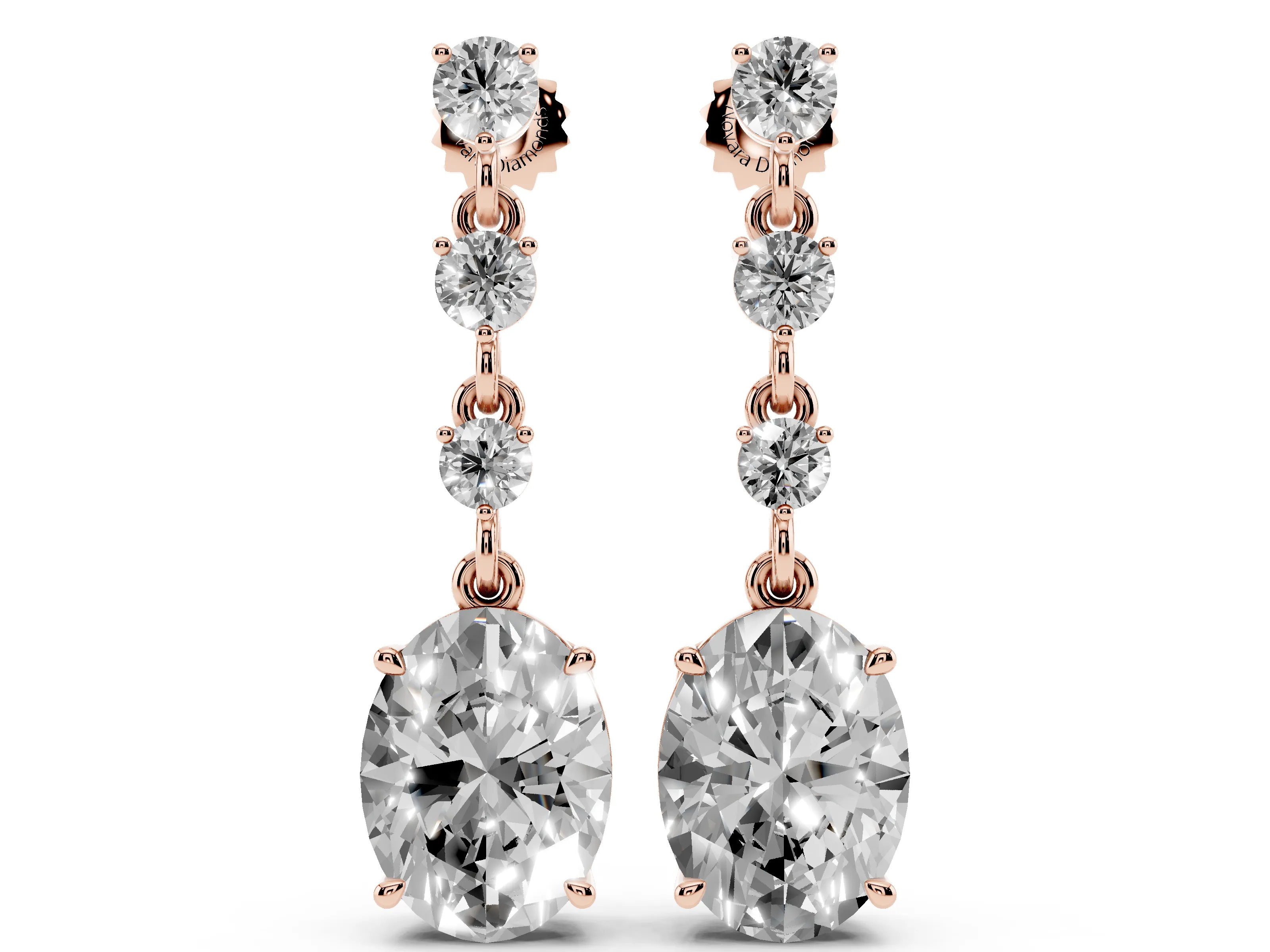 Round and Oval Lab-Grown Diamond Drop Earrings | Articulated Line | Rose Gold