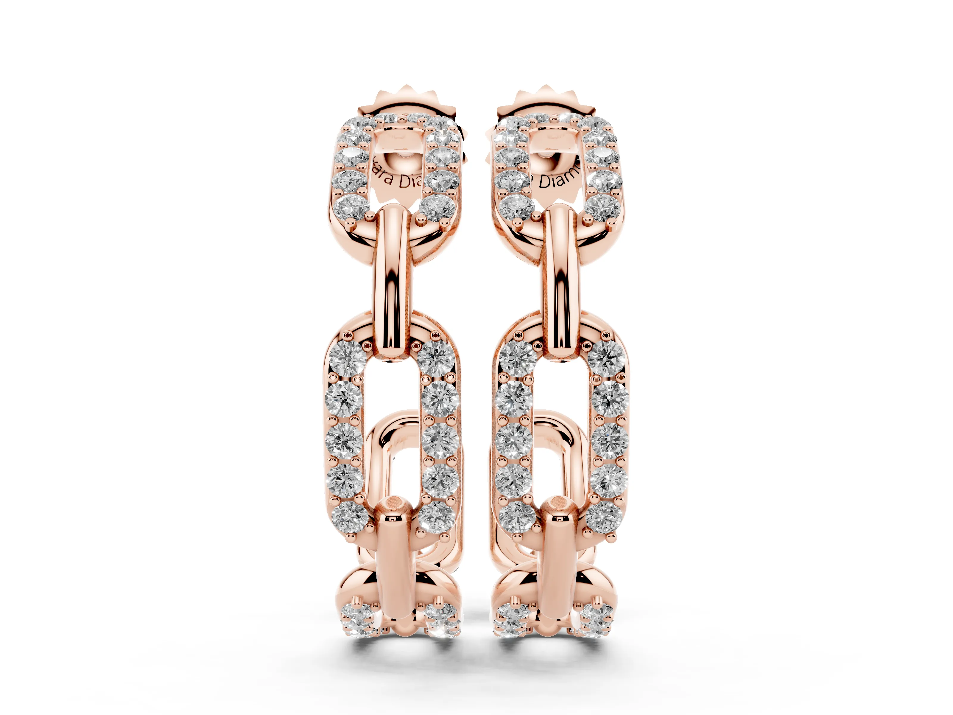 Round Lab-Grown Diamond Pavé Link Hoop Earrings | Alternating Polished Links | Rose Gold