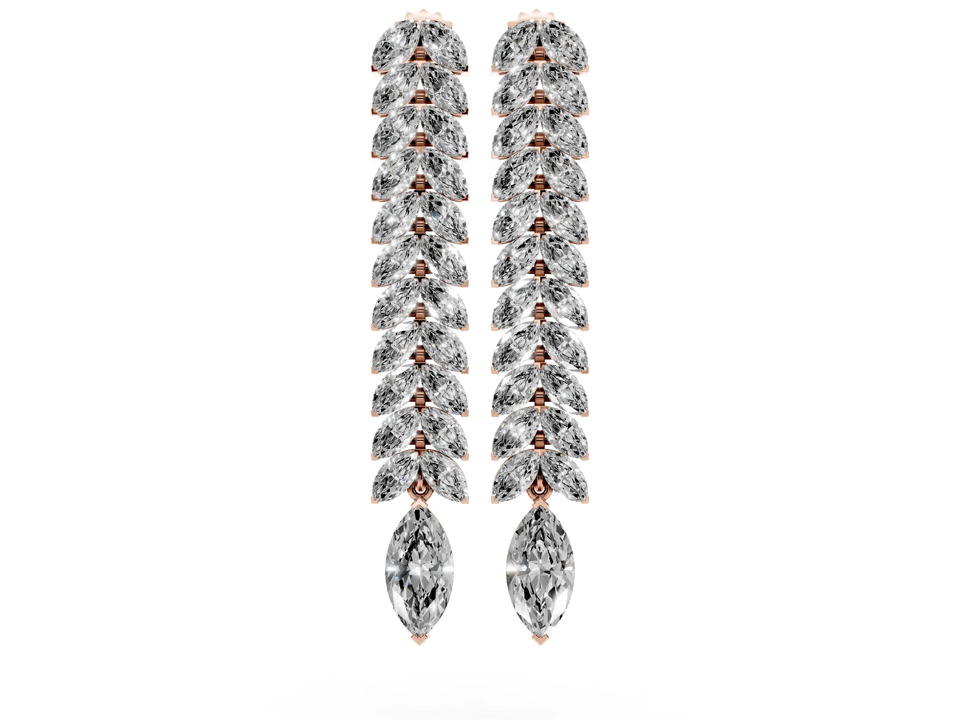 Marquise Lab-Grown Diamond Double Row Dangle Earrings | Laurel Leaf Design | Rose Gold