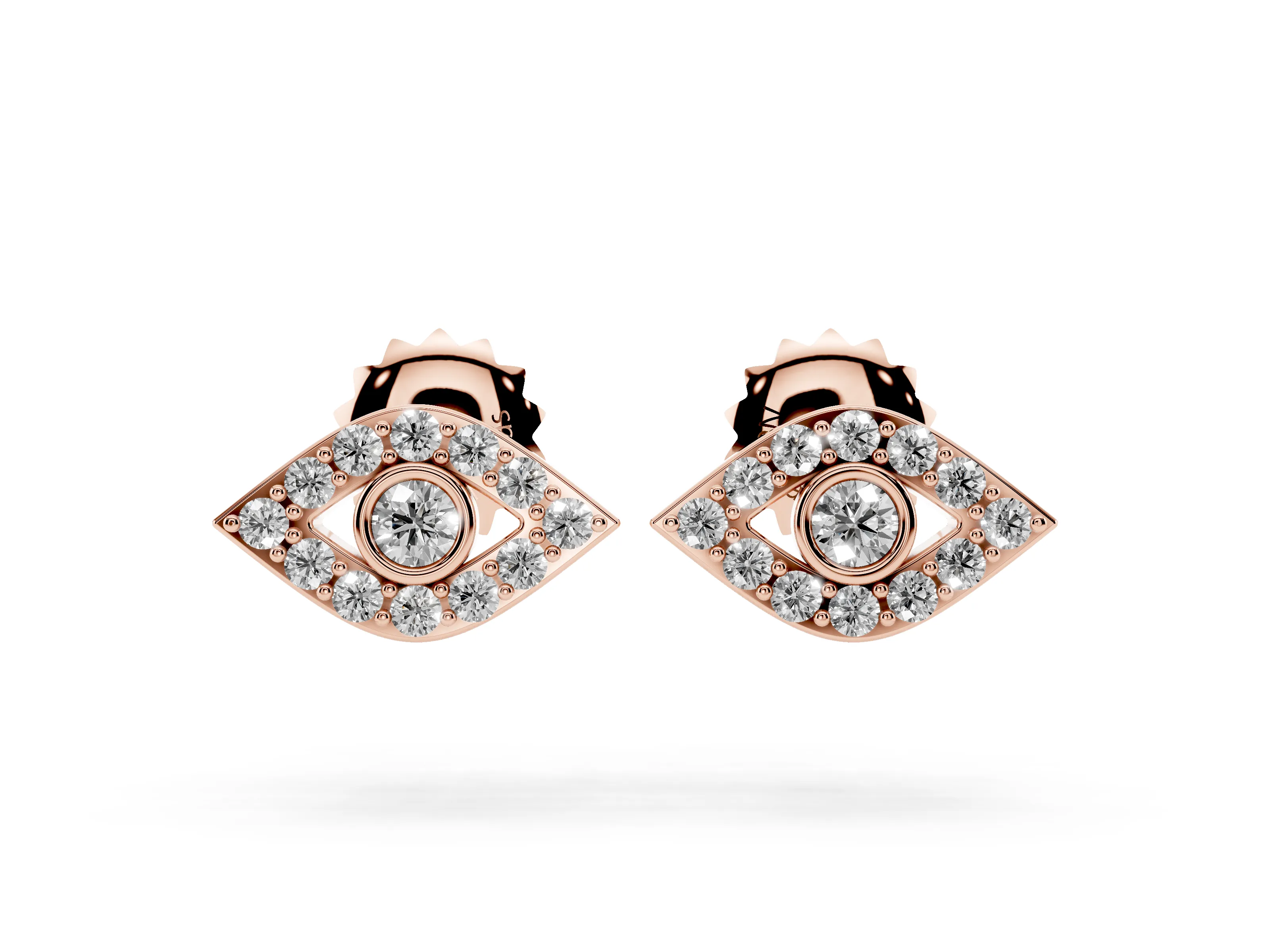 Round Lab-Grown Diamond Evil Eye Stud Earrings | Bezel Set Pupil | Rose Gold