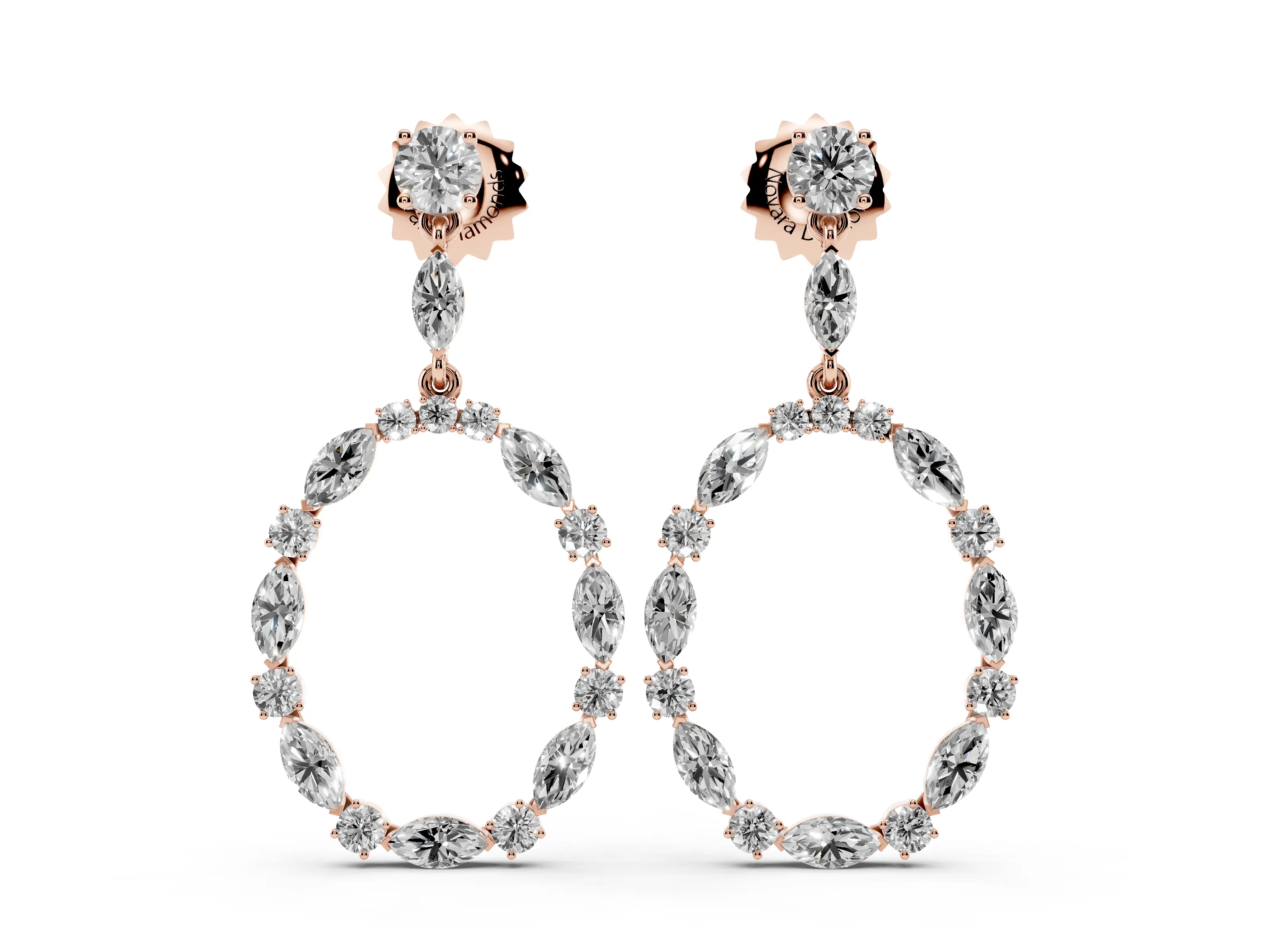 Round and Marquise Lab-Grown Diamond Open Oval Drop Earrings | Marquise Link | Rose Gold