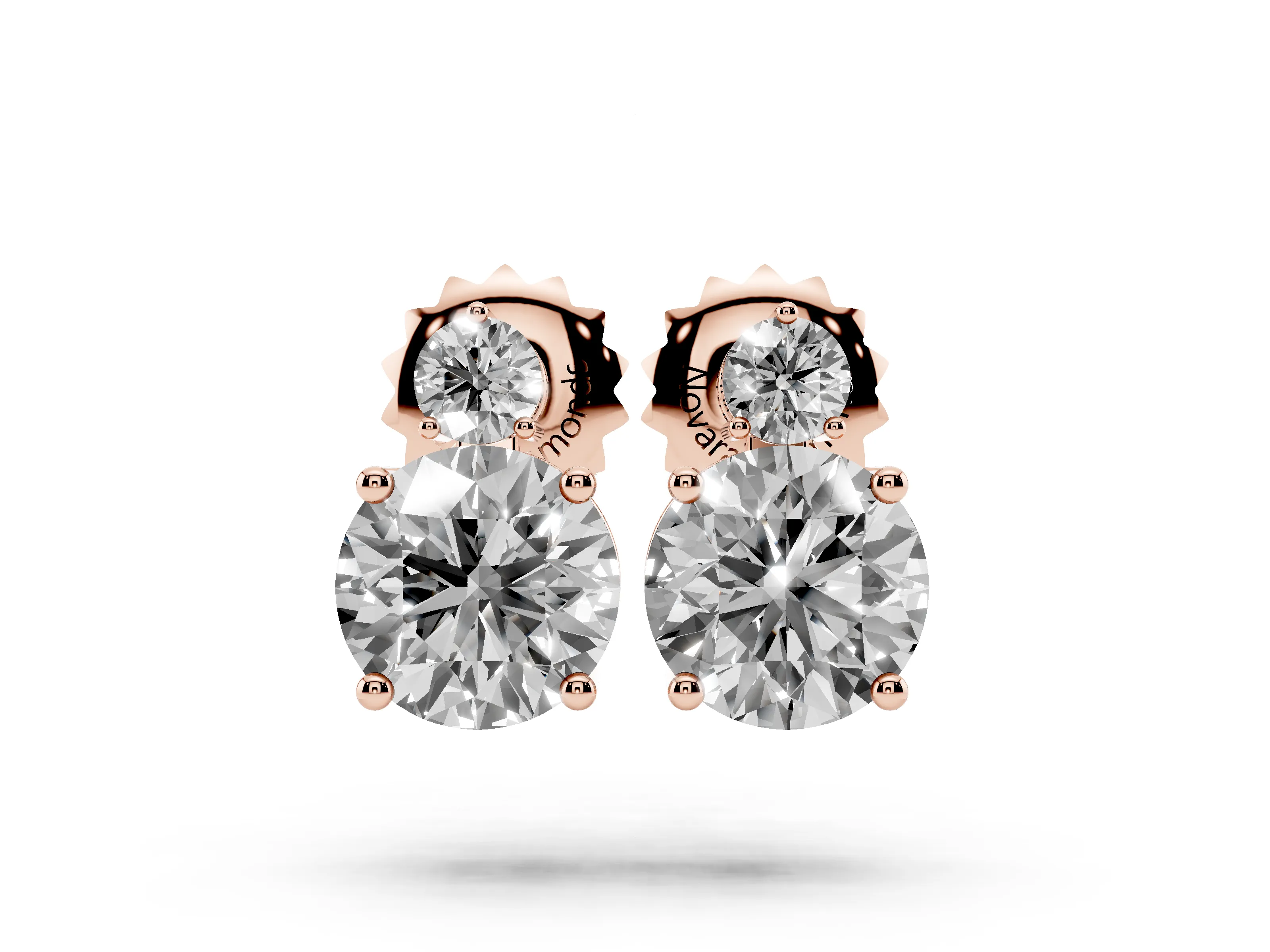Round Lab-Grown Diamond Basket-Set Stud Earrings | Stacked Accent | Rose Gold