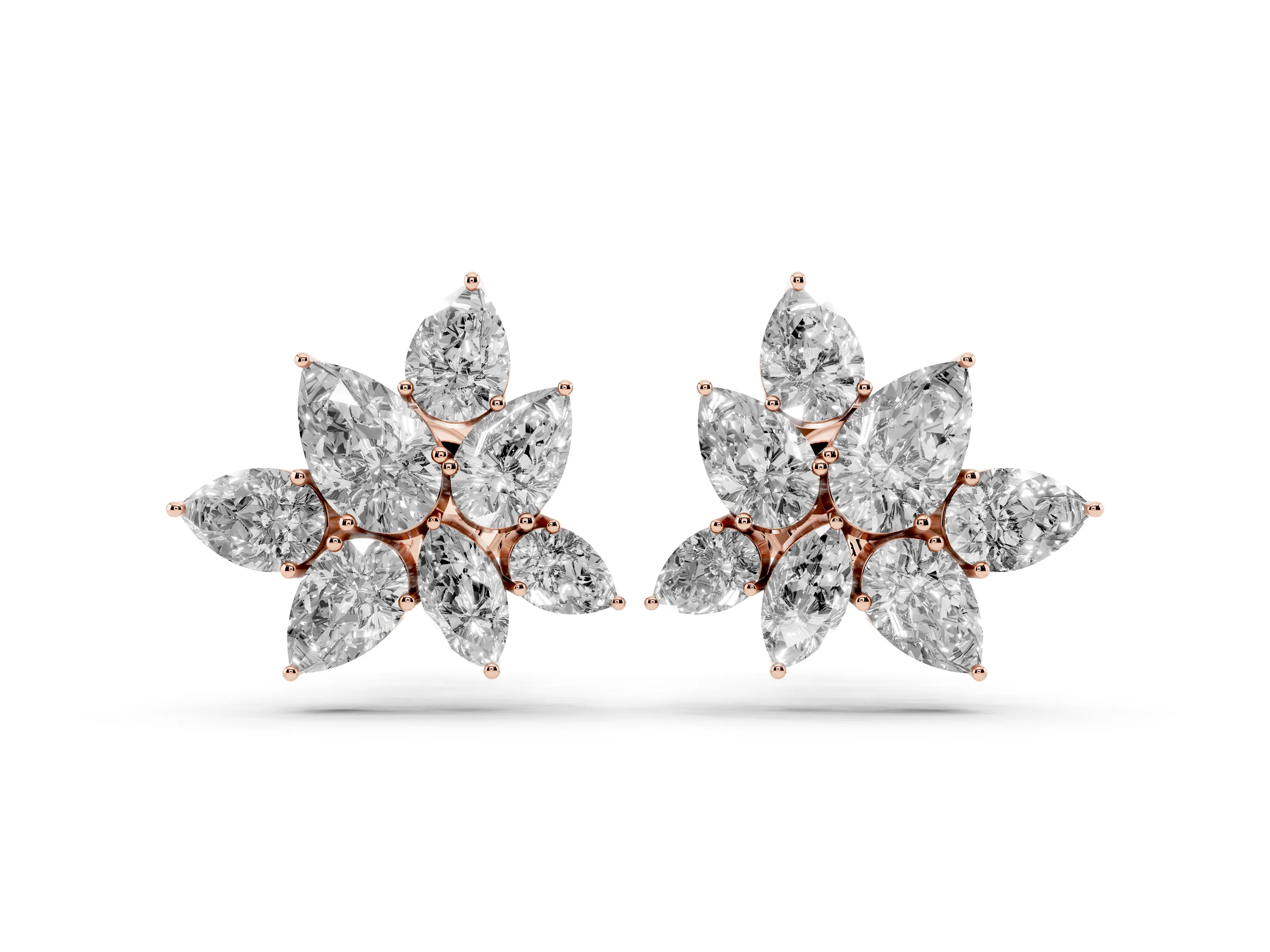 Pear-Shaped and Marquise Lab-Grown Diamond Floral Cluster Studs | Petal Spray | Rose Gold
