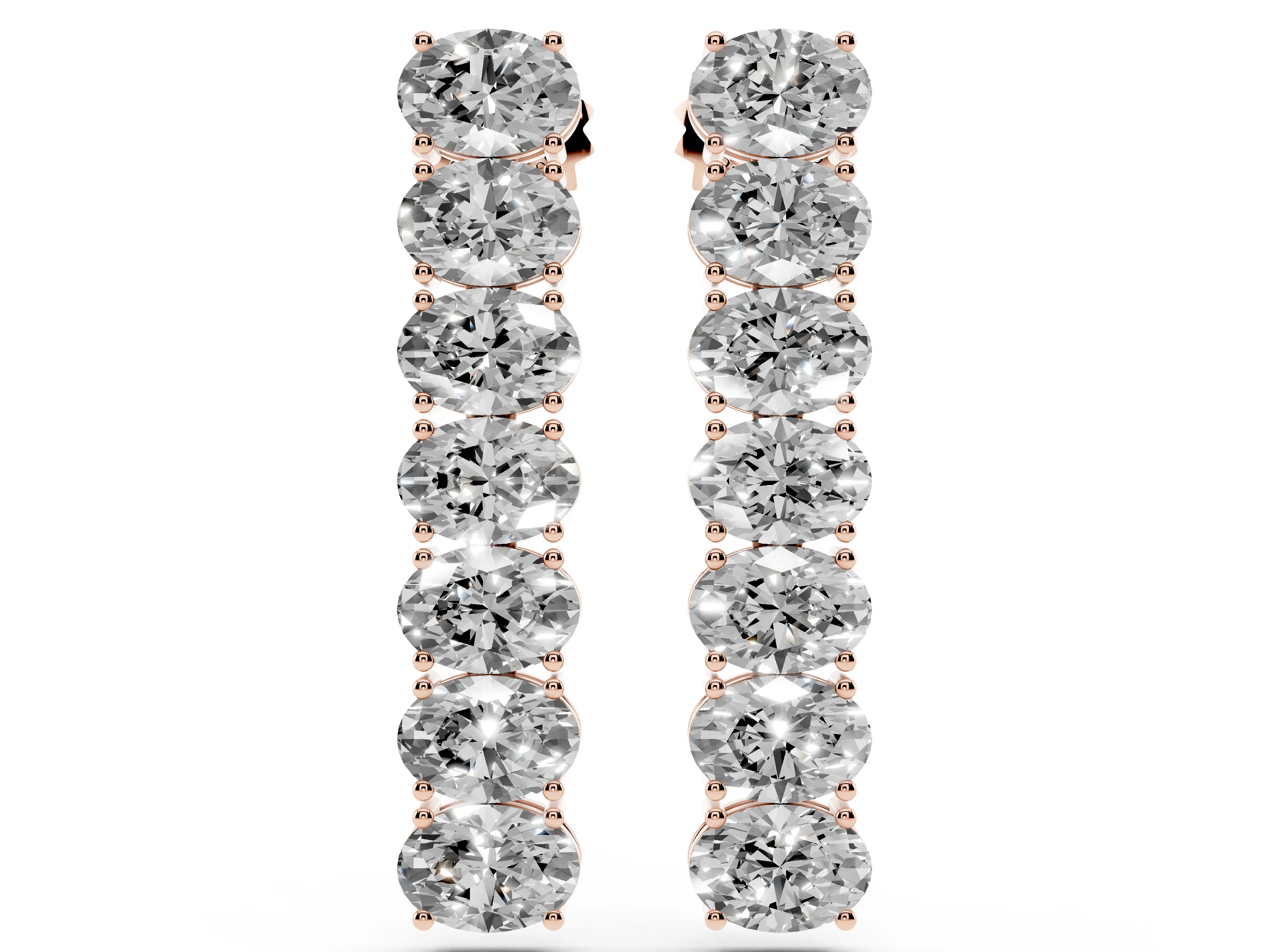 Oval Lab-Grown Diamond Seven Stone Bar Drop Earrings | East-West Ovals | Rose Gold
