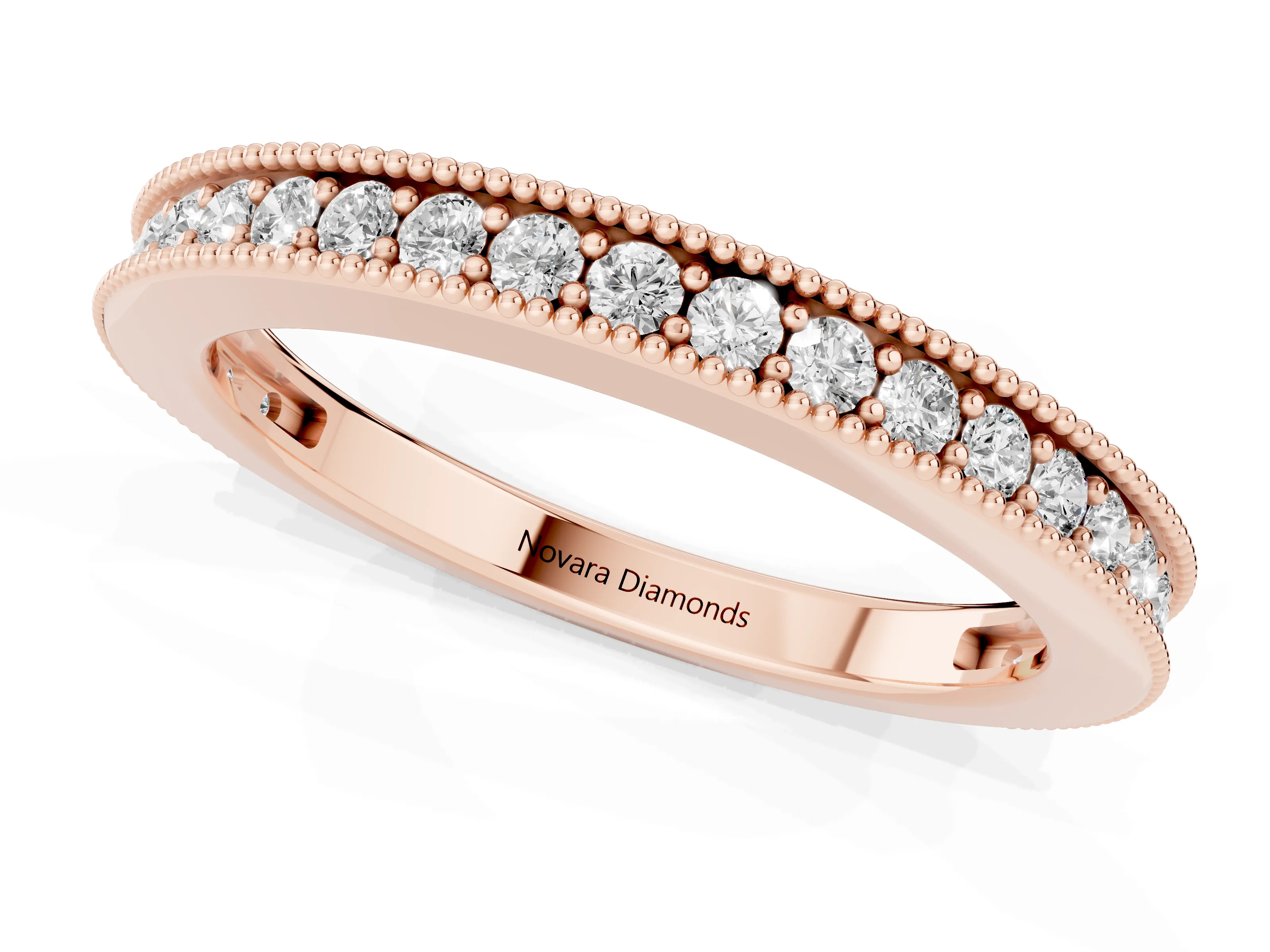 Round Diamond Pavé Eternity Band Set in Rose gold with Milgrain Edge Trim