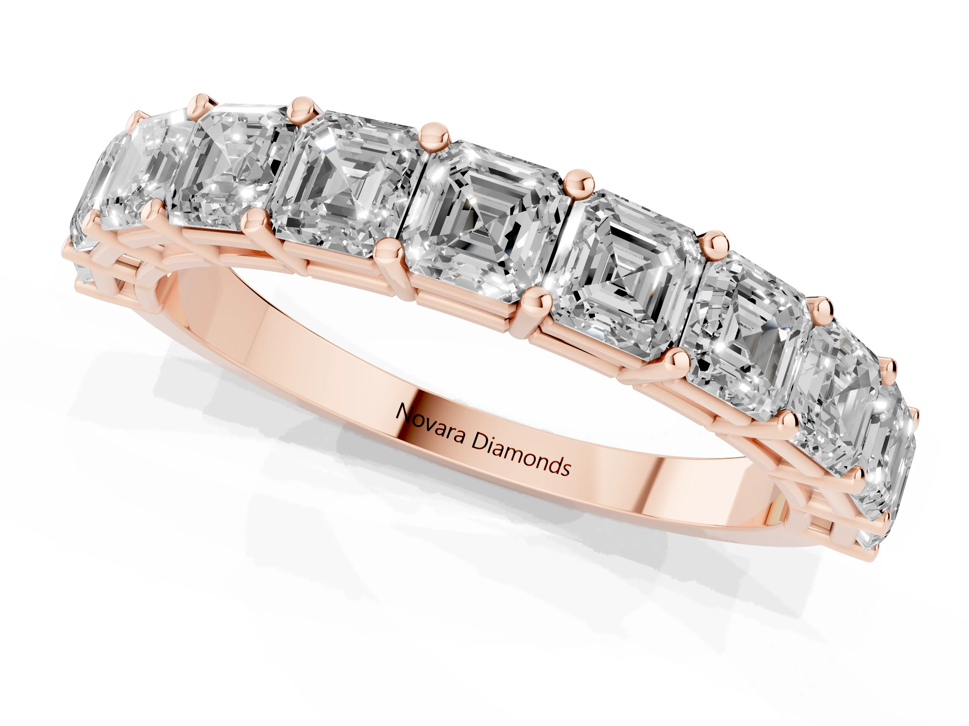 Asscher Cut Diamond Half Eternity Band Set in Rose gold with Shared Prong Setting – second view