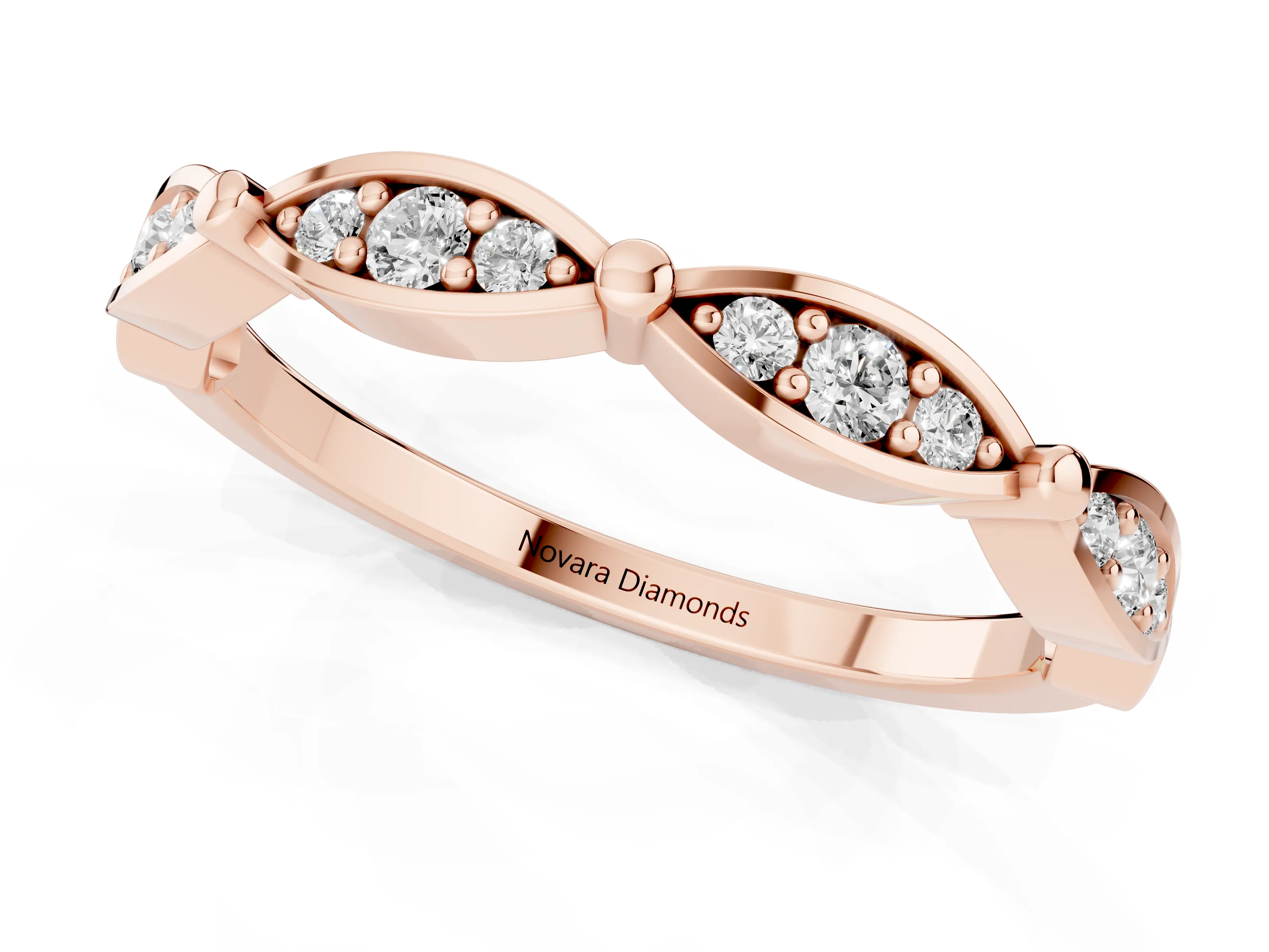 Marquise Section Diamond Eternity Band Set in Rose gold with Pavé Bezel Setting