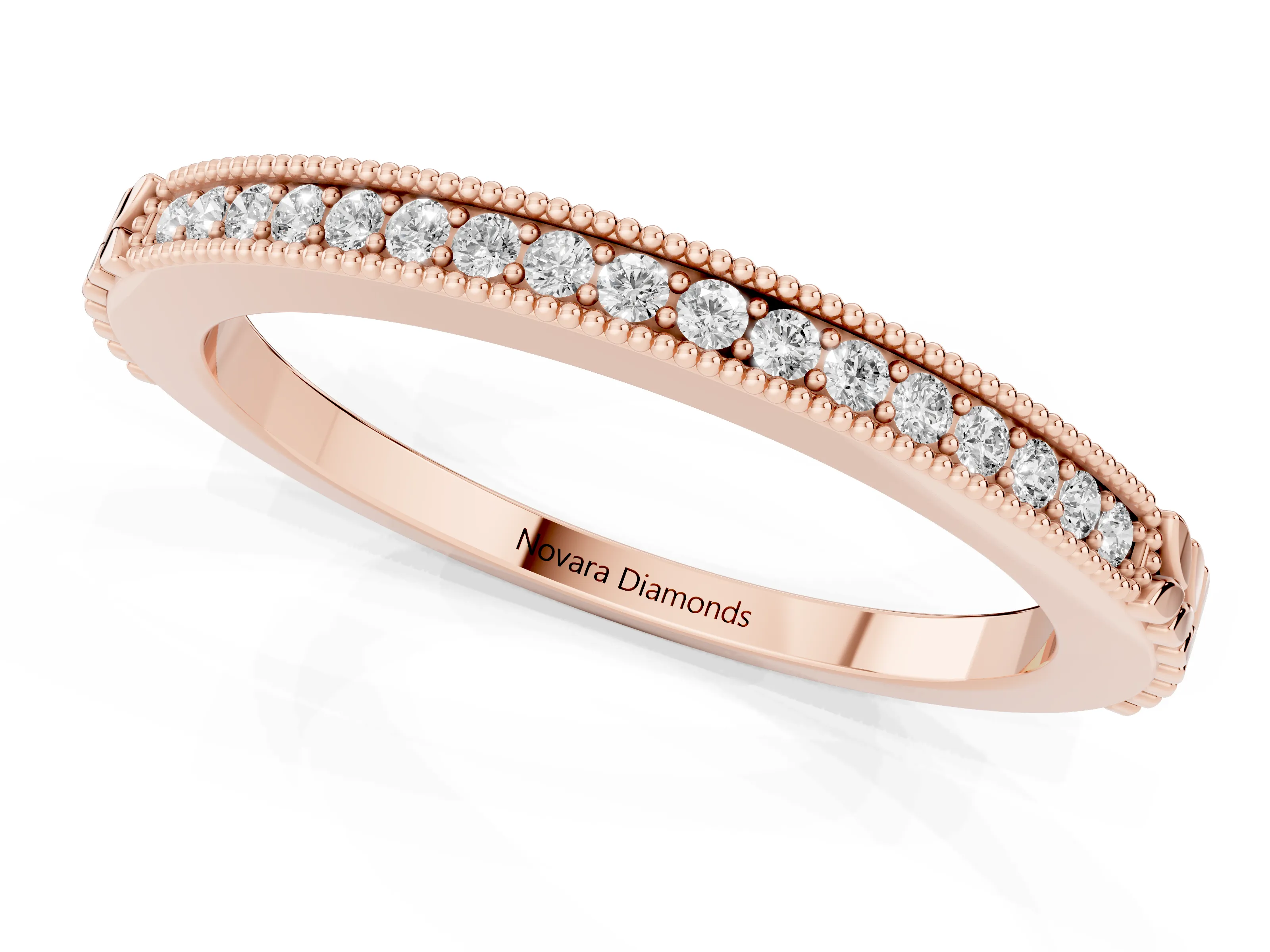 Round Cut Diamond Pavé Eternity Band Set in Rose gold with Beaded Milgrain Edge