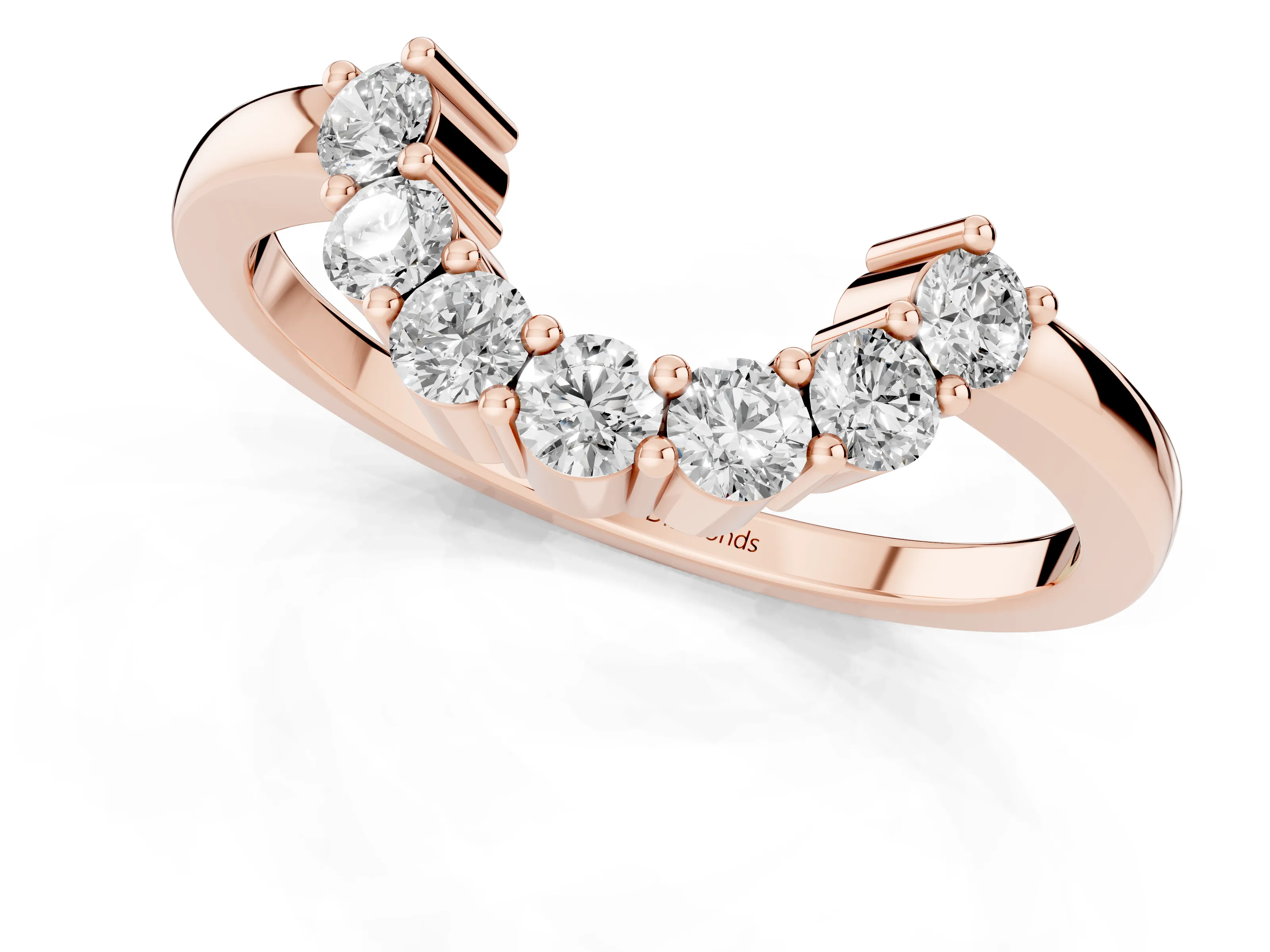 Round Diamond Curved Pavé Band Set in Rose gold with Prong Setting