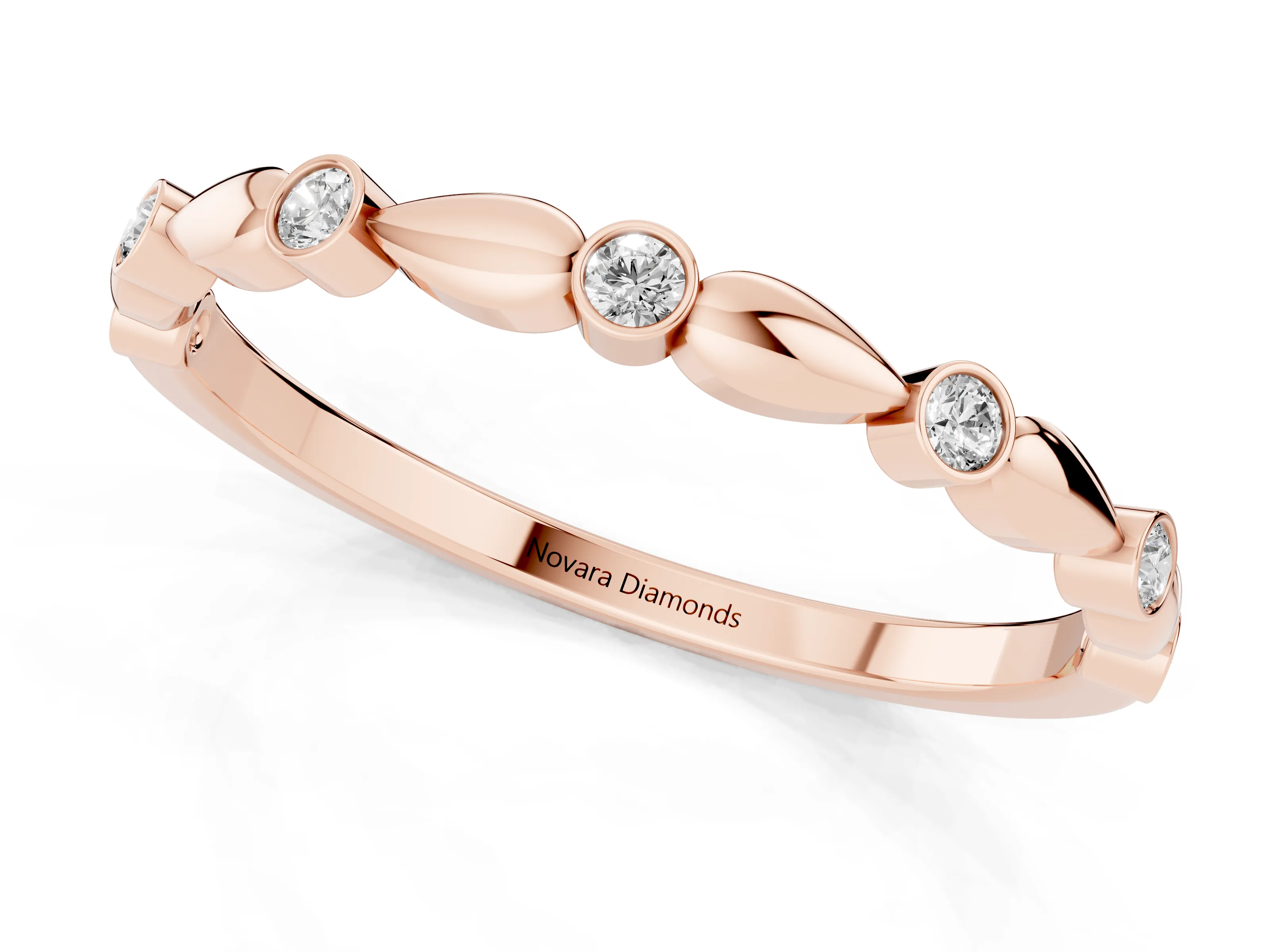 Round Diamond Eternity Band Set in Rose gold with Bezel Setting and Marquise Metal Accents