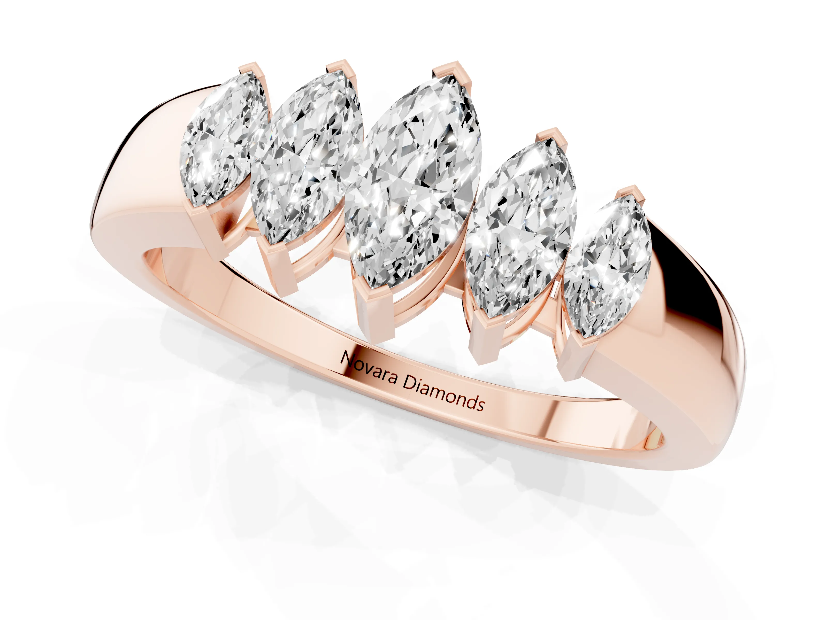 Marquise Diamond Five-Stone Band Set in Rose gold with Bar Setting