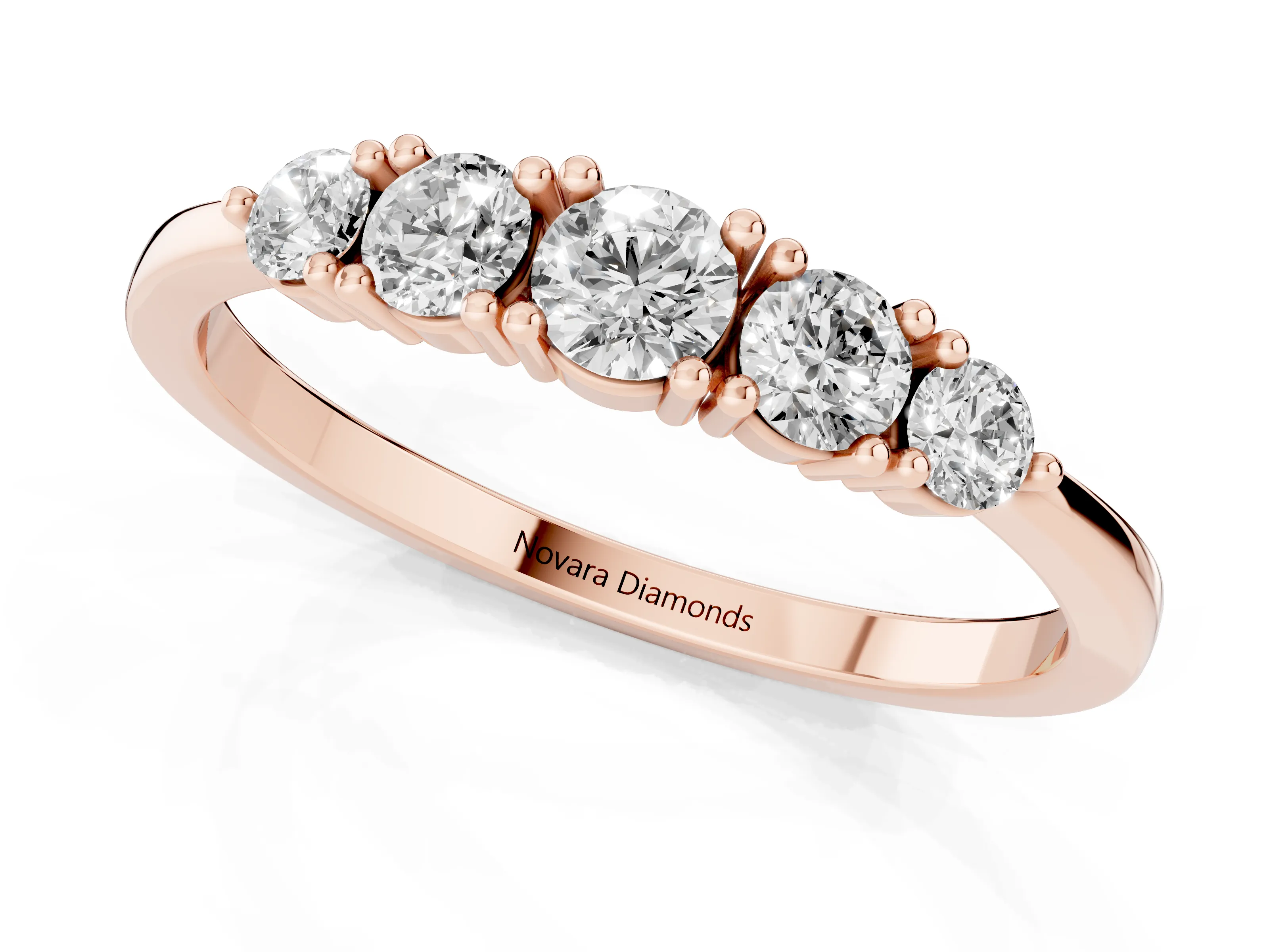 Round Diamond Half Eternity Band Set in Rose gold with Prong Setting