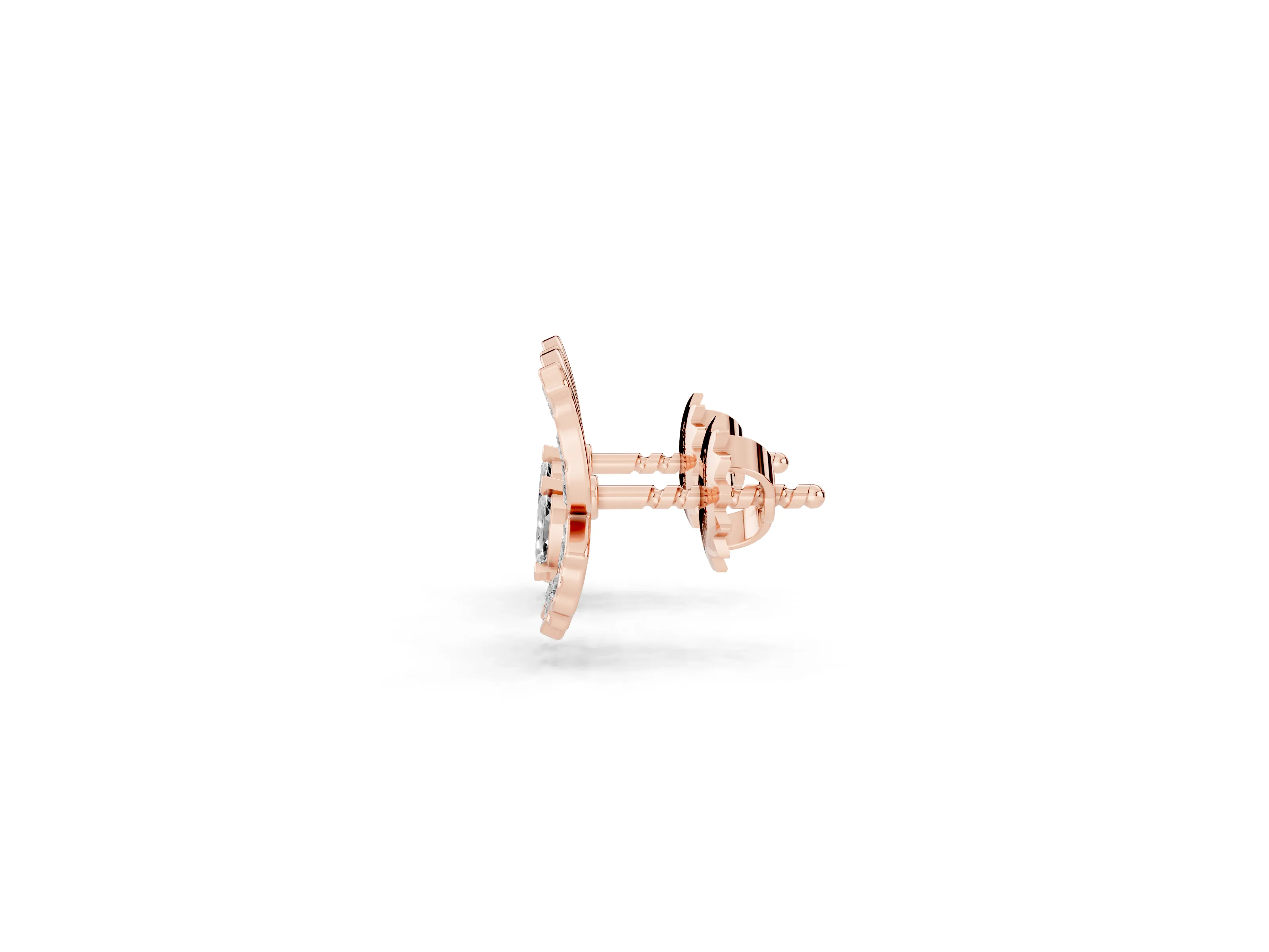 Marquise and Round Lab-Grown Diamond Butterfly Stud Earrings | Ridged Wings | Rose Gold