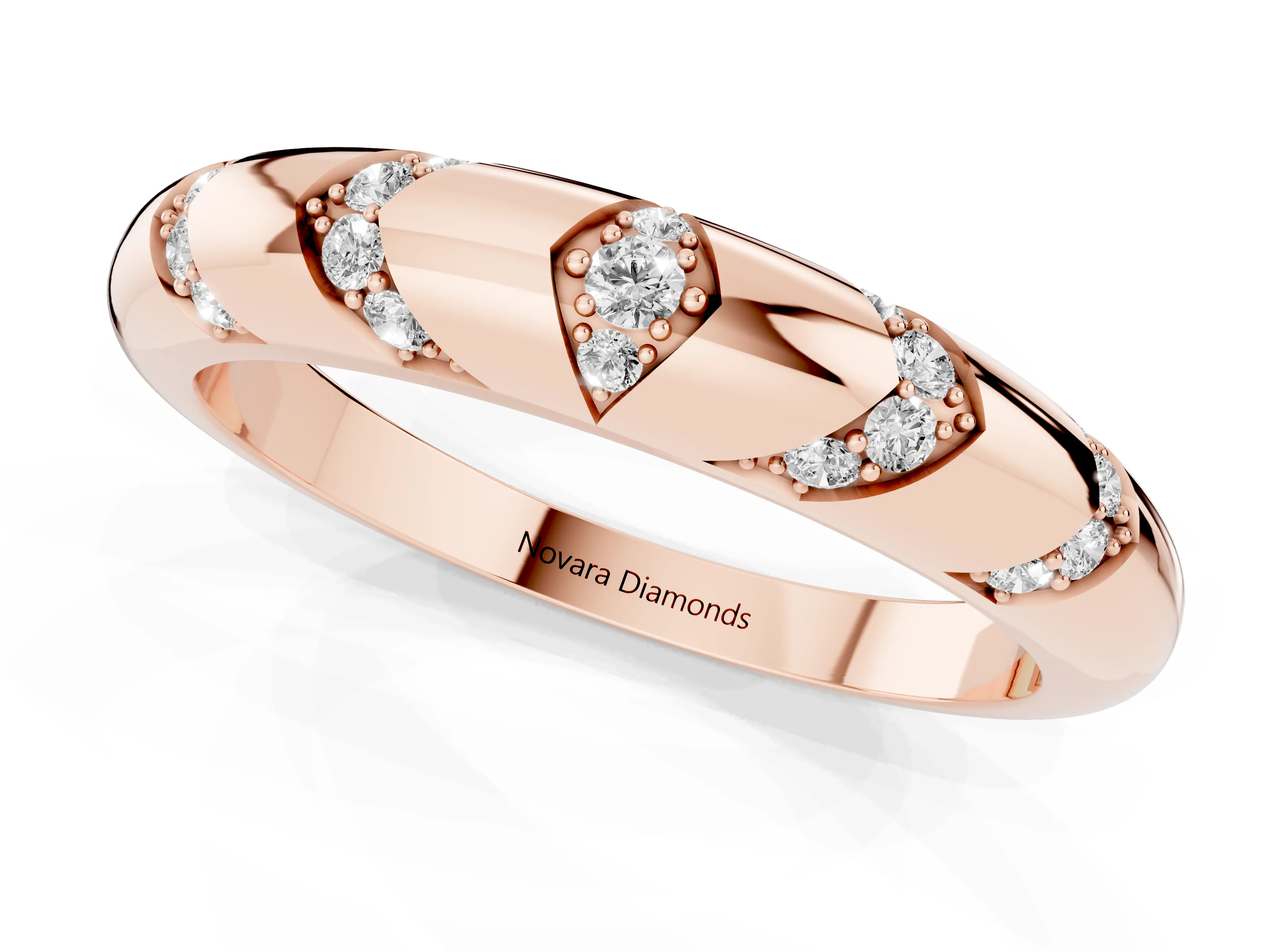 Round Diamond Curved Band Set in Rose gold with Channel and Bezel Setting