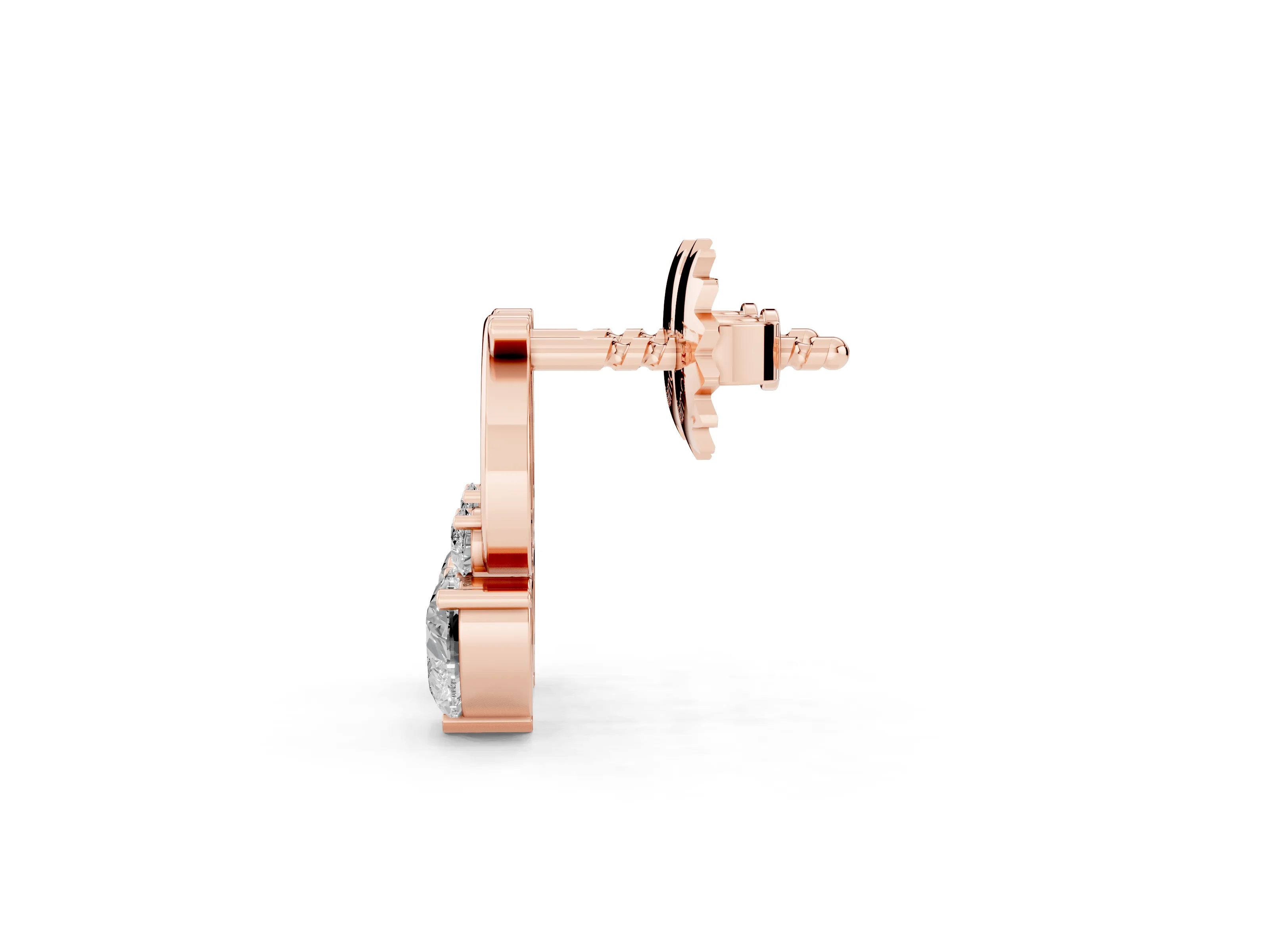 Heart Lab-Grown Diamond Ribbon Drop Earrings | Round Accent | Rose Gold