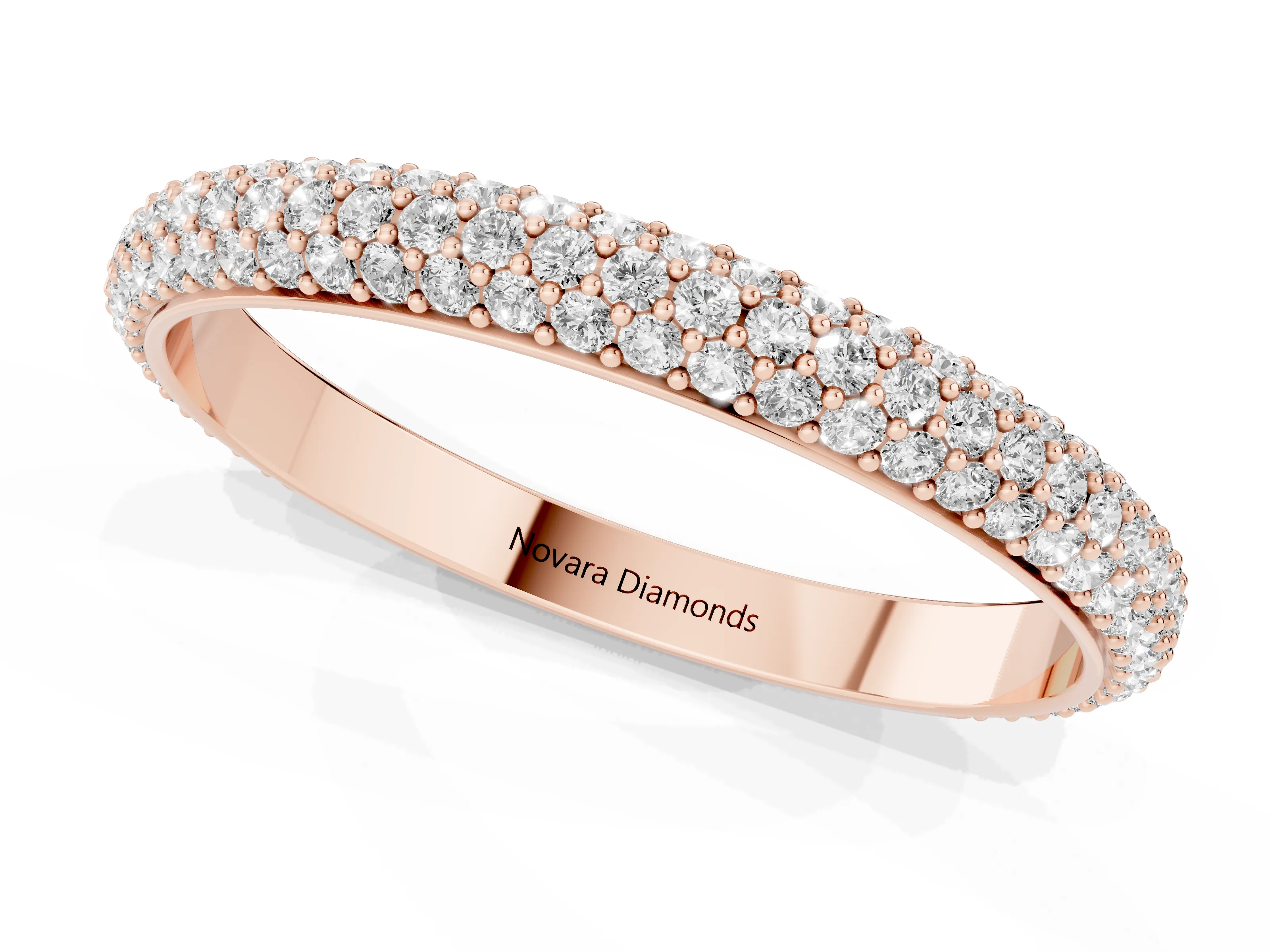 Round Diamond Three-Row Pavé Eternity Band Set in Rose gold